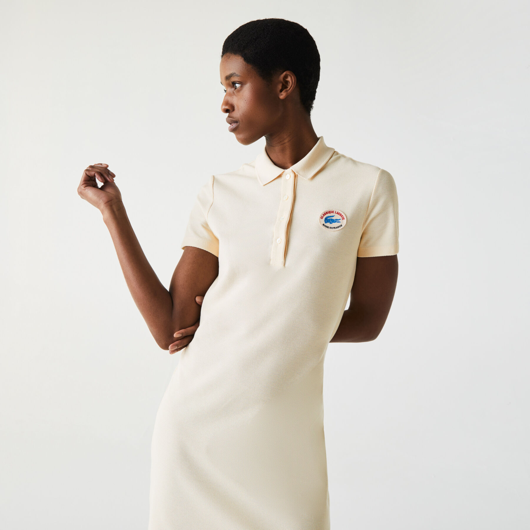 lacoste women s made in france organic textured cotton piqu  polo dress