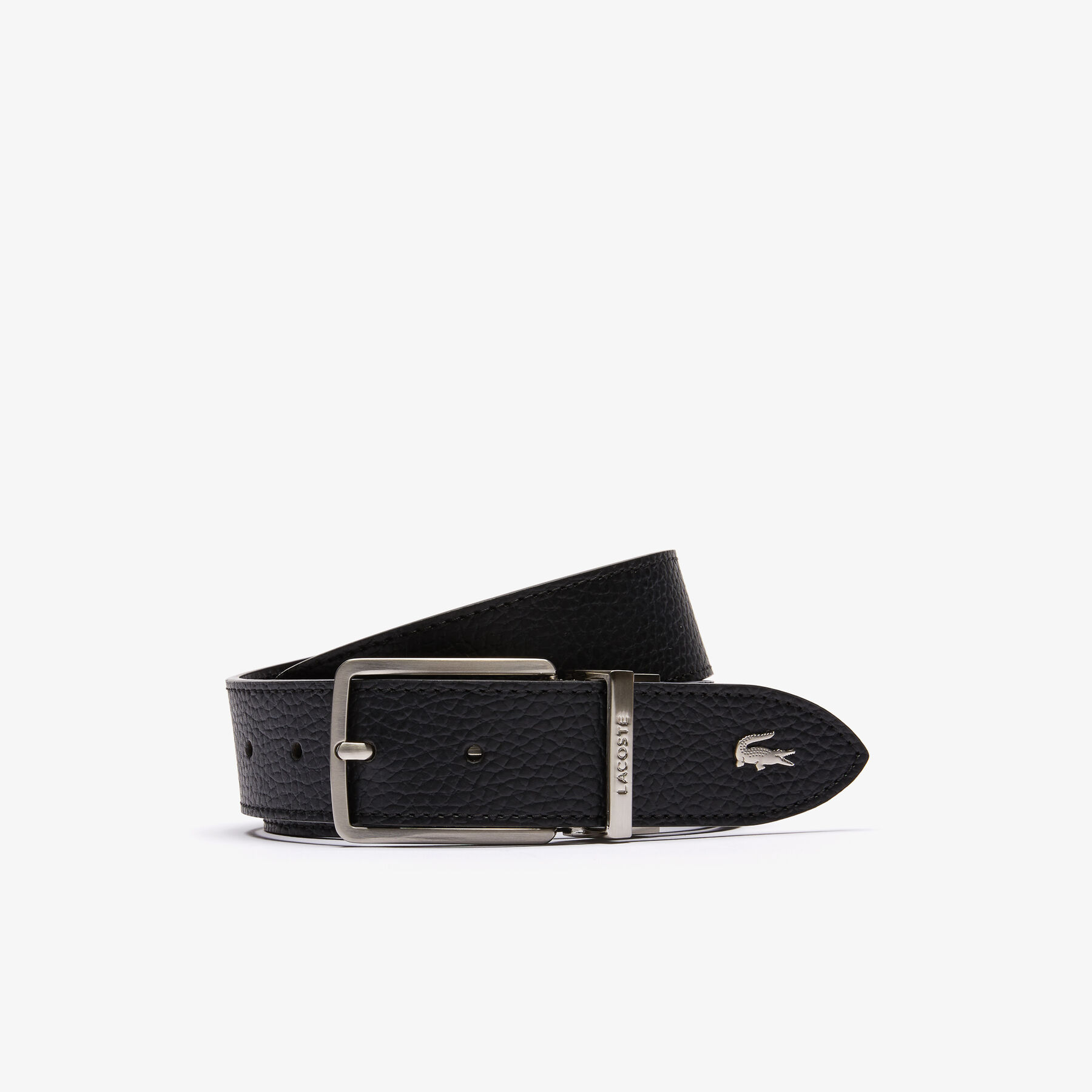 men s lacoste engraved buckle grained leather belt