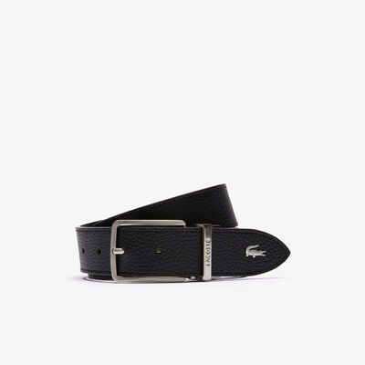 Men's Lacoste Engraved Buckle Grained Leather Belt