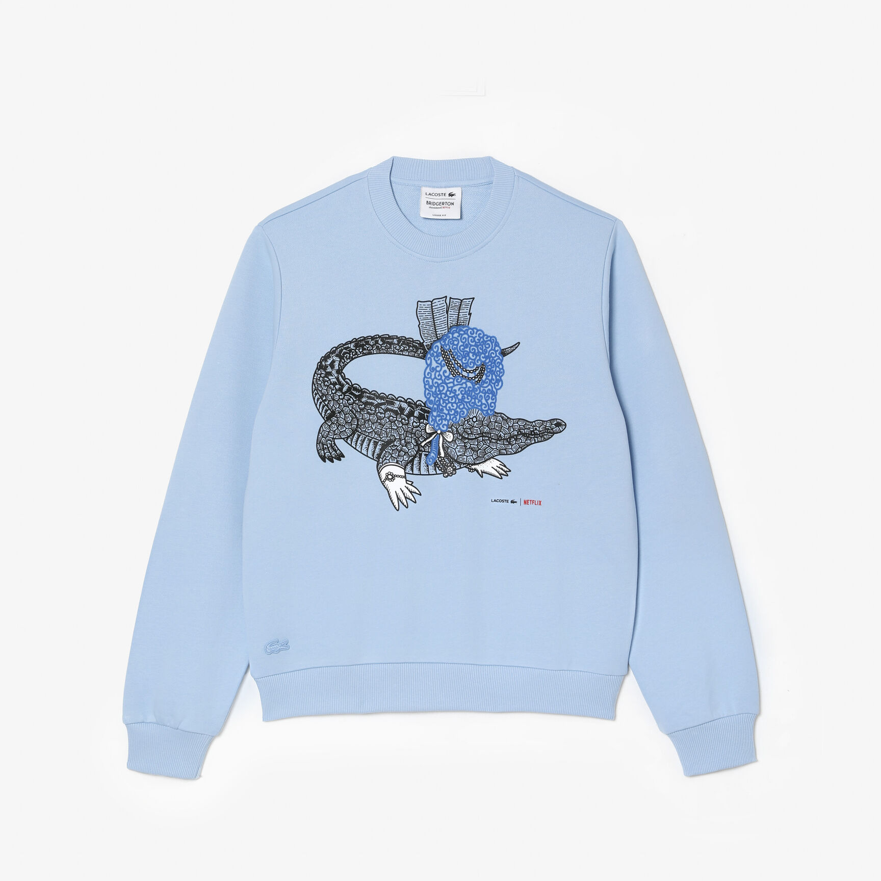 سويت شيرت صوف قطن عضوي بقصة فضفاضة للنساء مجموعة Lacoste x Netflix