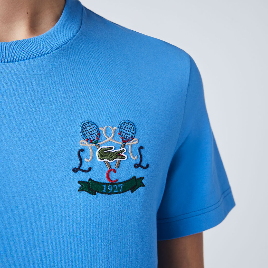 تيشيرت قطن بفتحة رقبة مستديرة وتطريز مضارب تنس للرجال تيشيرت قطن بفتحة رقبة مستديرة وتطريز مضارب تنس للرجال