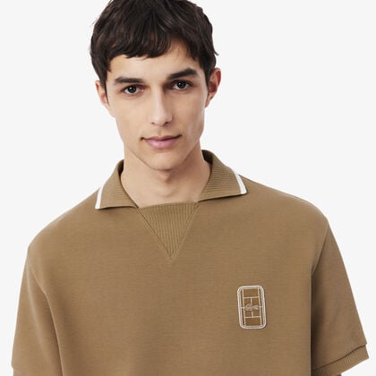lacoste loose fit embroidered badge pique polo shirt