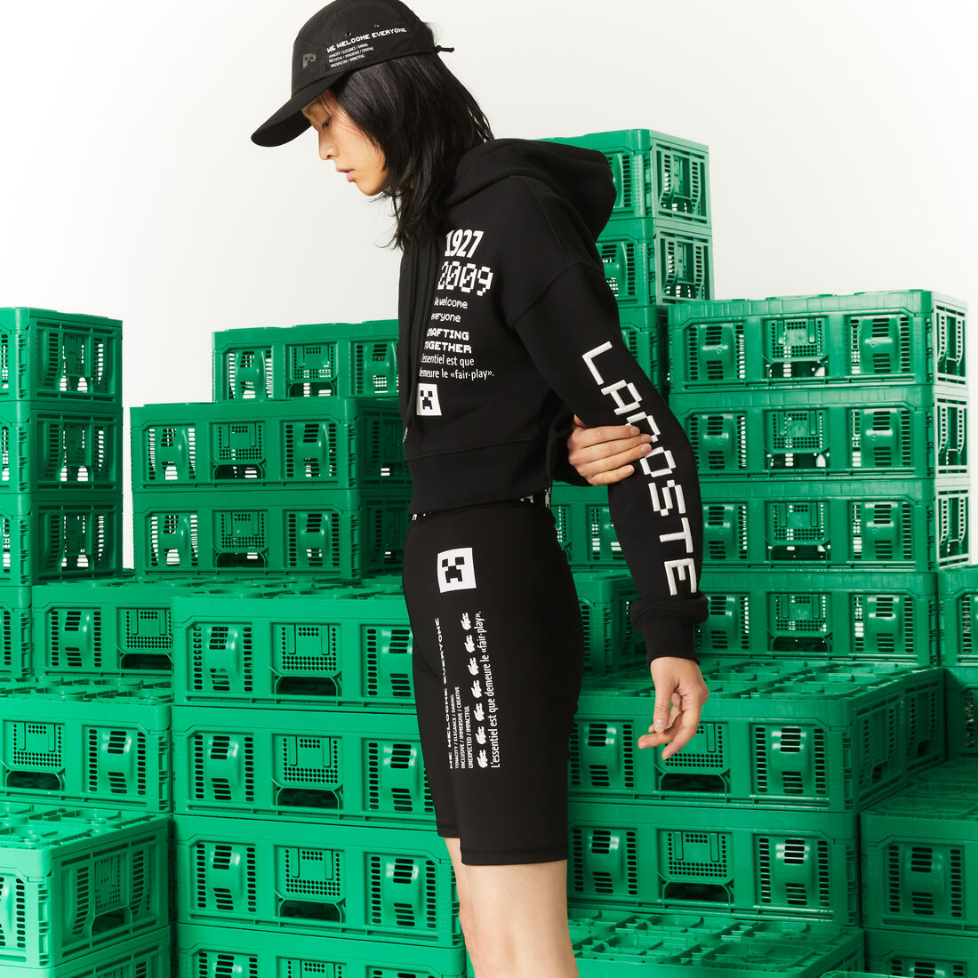 Women's Lacoste L!VE Collab Minecraft Oversized Fleece Hoodie Women's Lacoste L!VE Collab Minecraft Oversized Fleece Hoodie