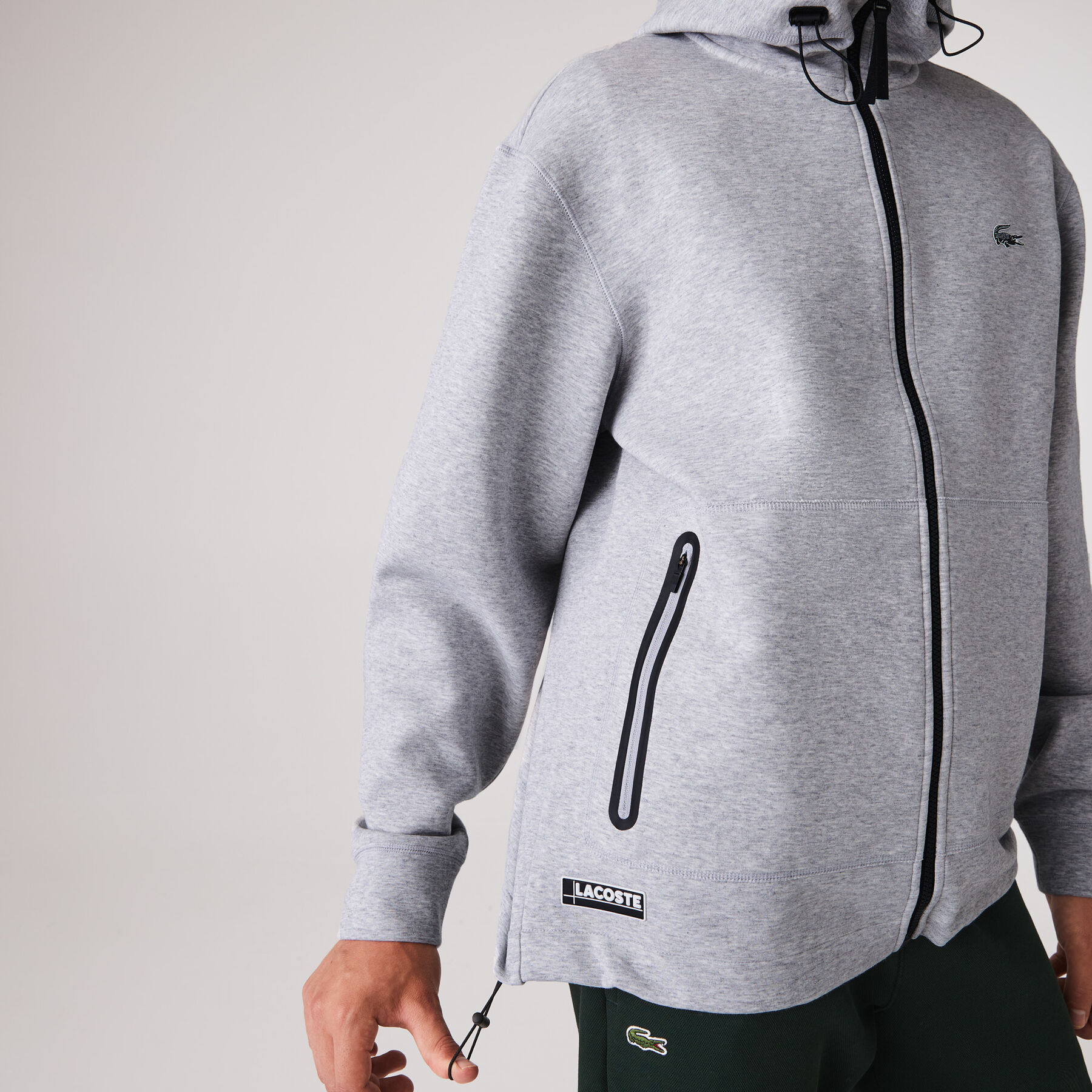 لاكوست سترة بغطاء رأس وسحاب مع علامة lacoste التجارية وشارة للرجال