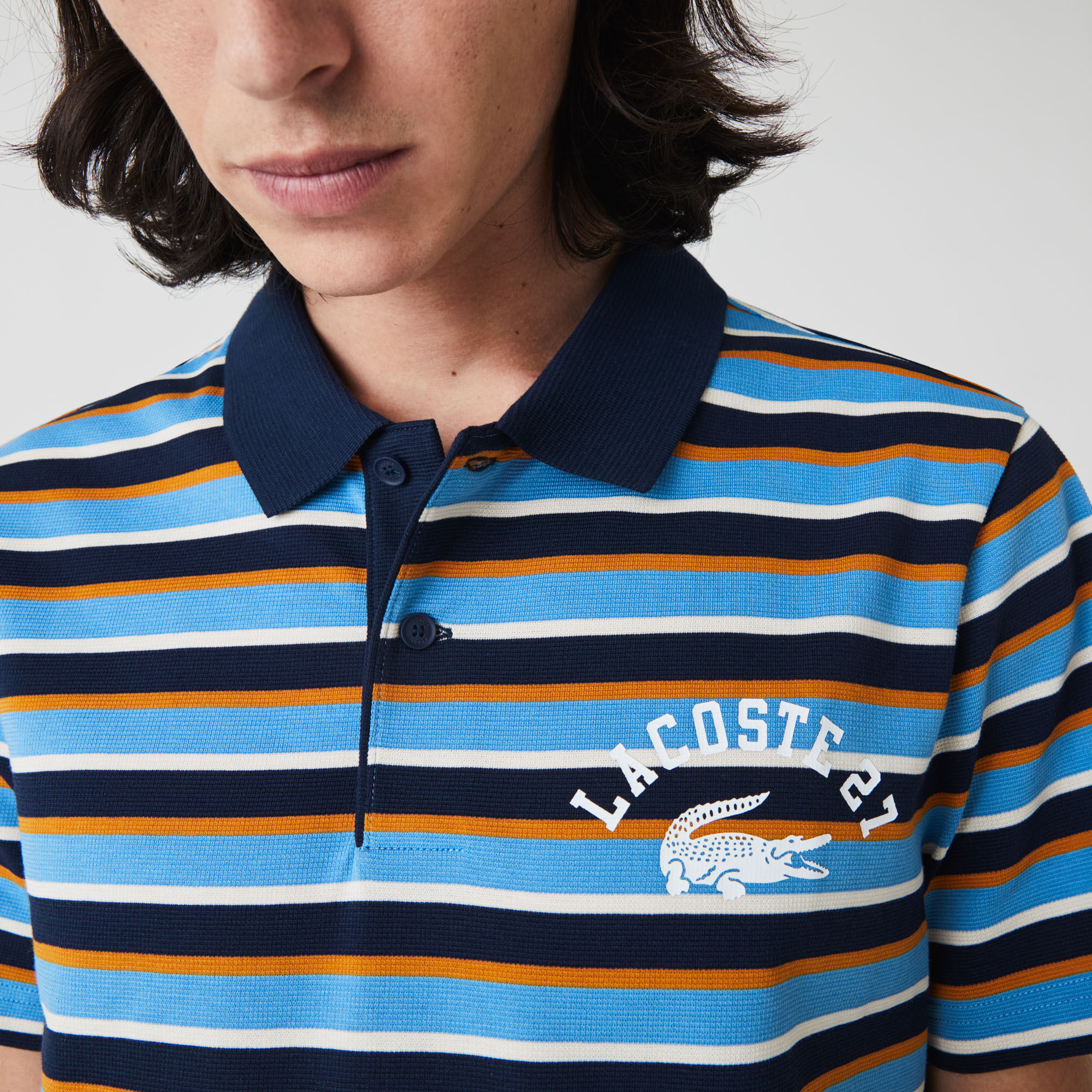 Men’s Lacoste Regular Fit Ultra-Lightweight Striped Knit Polo Shirt Men’s Lacoste Regular Fit Ultra-Lightweight Striped Knit Polo Shirt