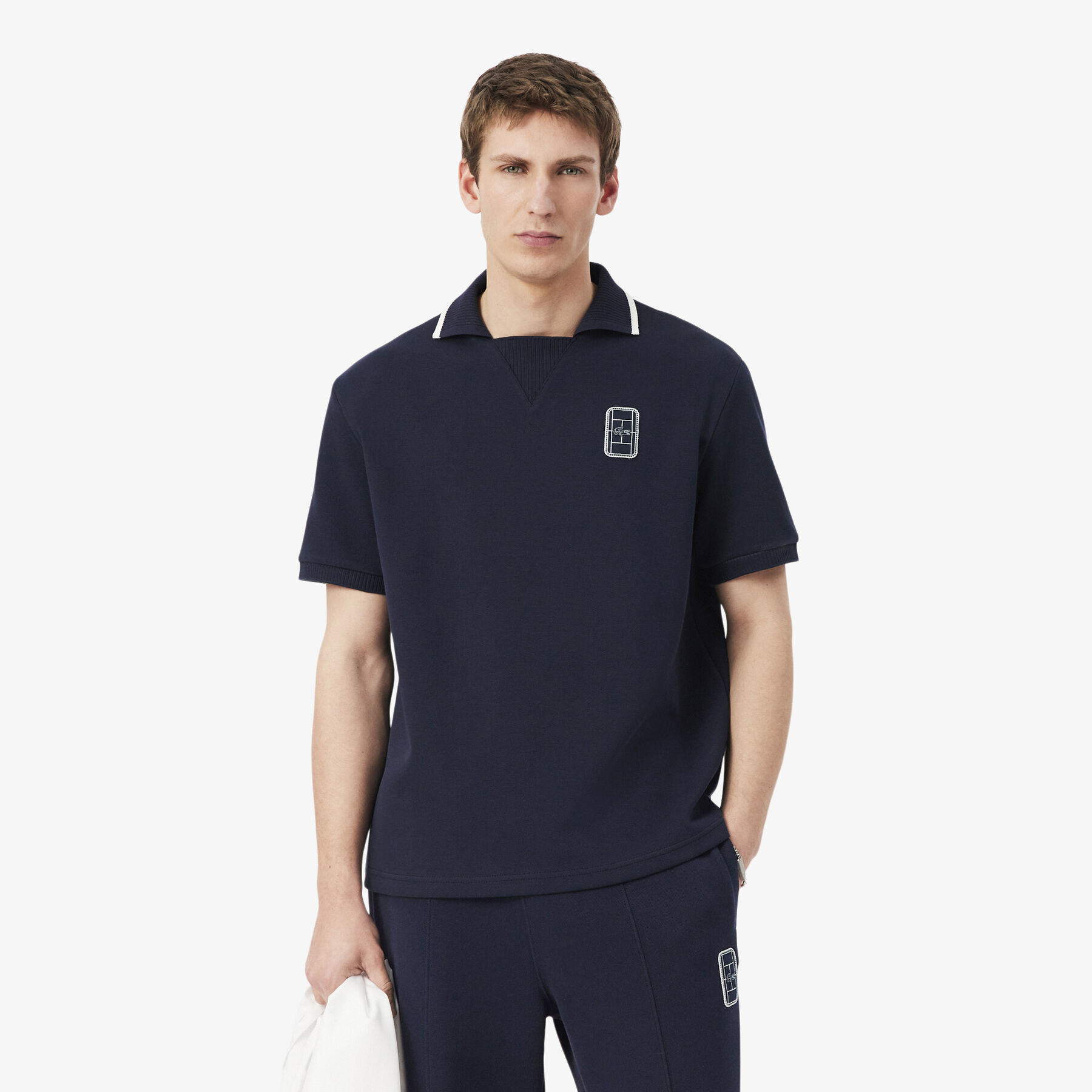 Loose Fit Embroidered Badge Pique Polo Shirt lacoste loose fit embroidered badge pique polo shirt
