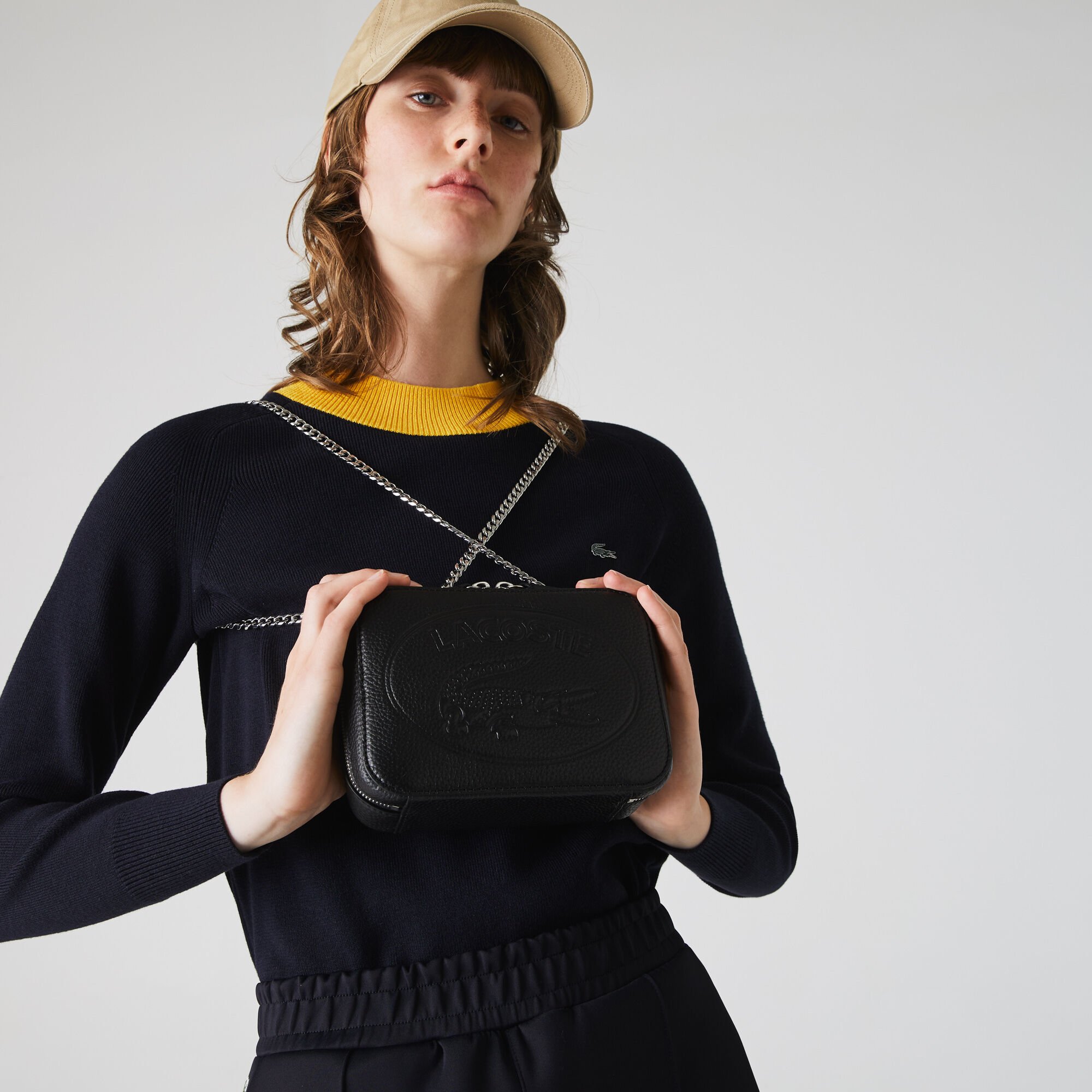 Buy Women s Croco Crew Grained Leather Zip Shoulder Bag Lacoste QA