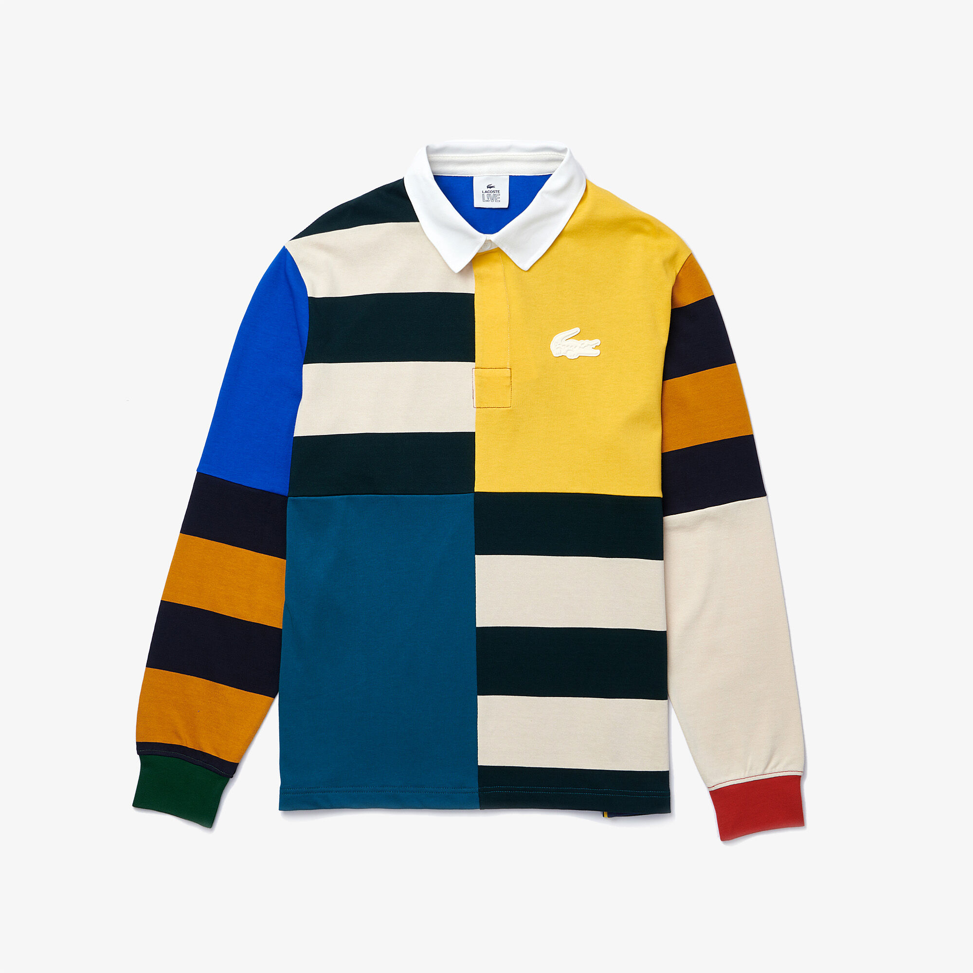 Men’s Lacoste LIVE Loose Fit Colourblock Cotton Rugby Style Polo Shirt Men’s Lacoste LIVE Loose Fit Colourblock Cotton Rugby Style Polo Shirt