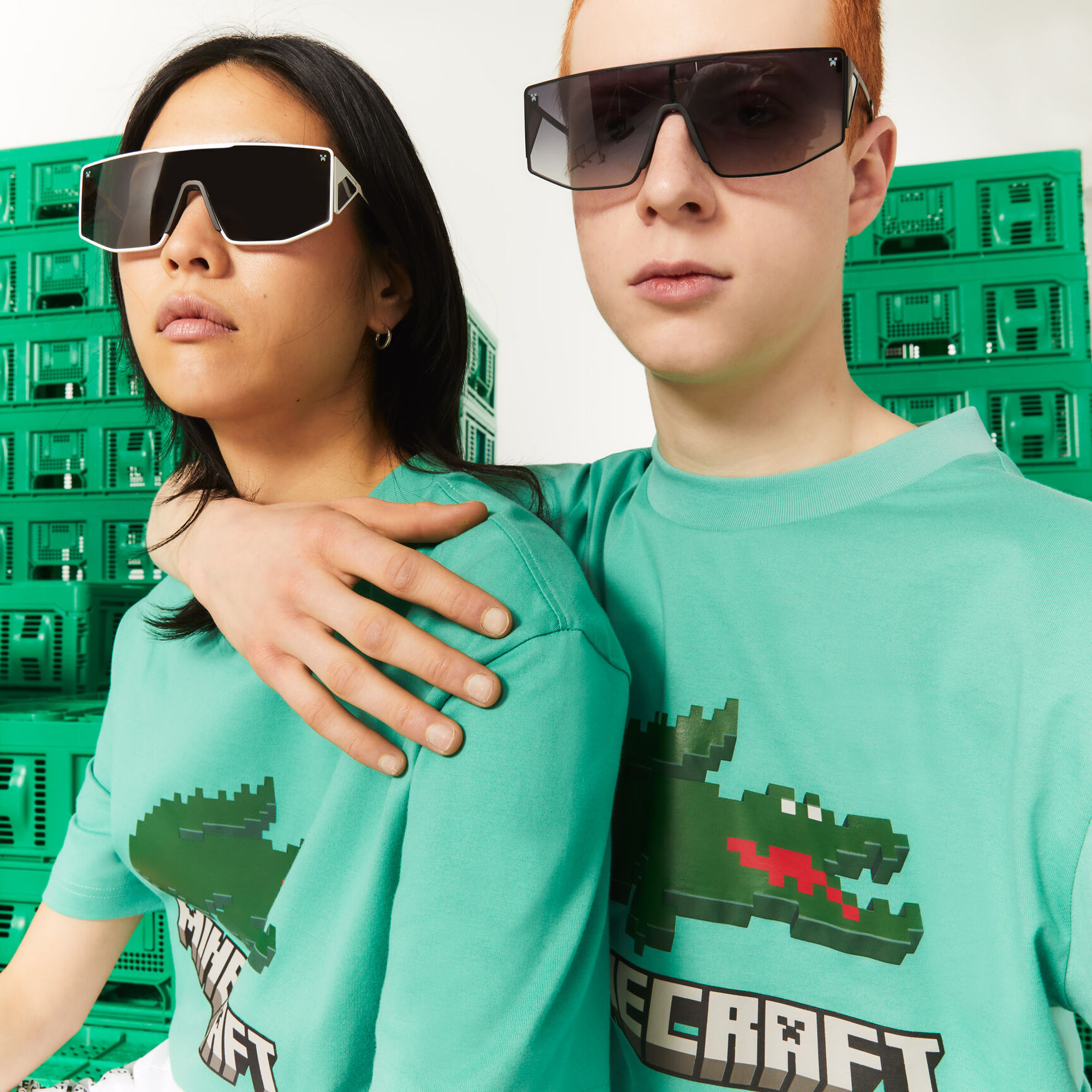تيشيرت مطبوع قطن عضوي للجنسين مجموعة Lacoste x Minecraft