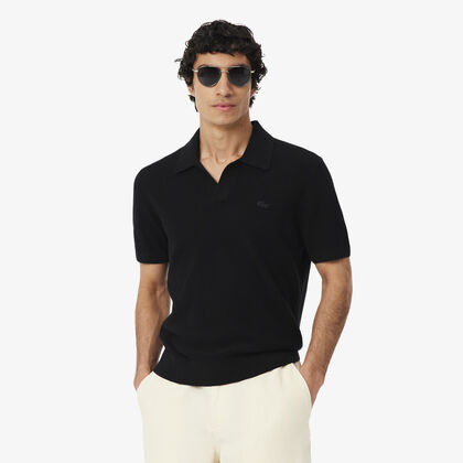 lacoste cotton blend open polo collar sweater