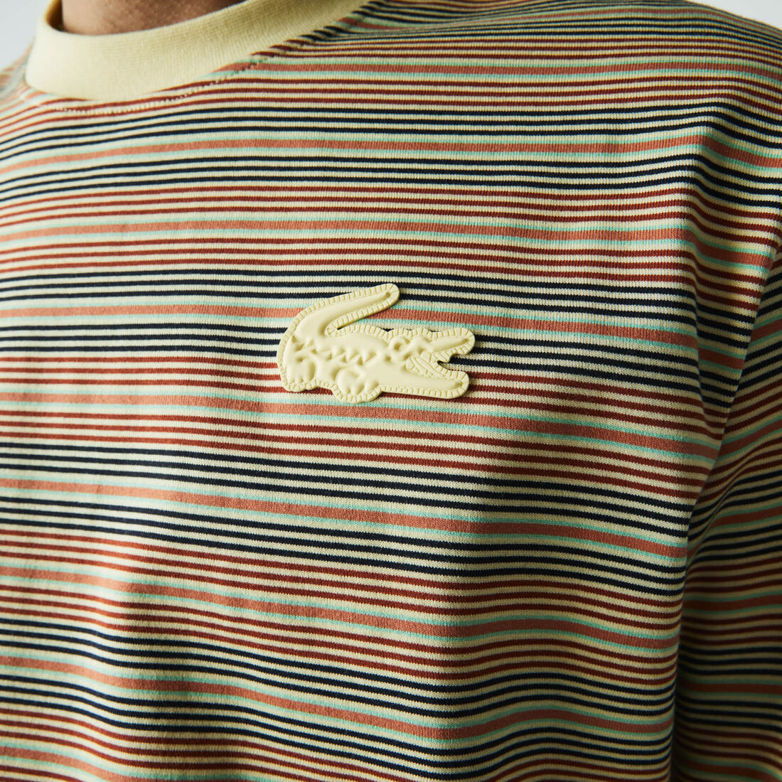Unisex Lacoste LIVE Loose Fit Crew Neck Striped Cotton T-shirt Unisex Lacoste LIVE Loose Fit Crew Neck Striped Cotton T-shirt