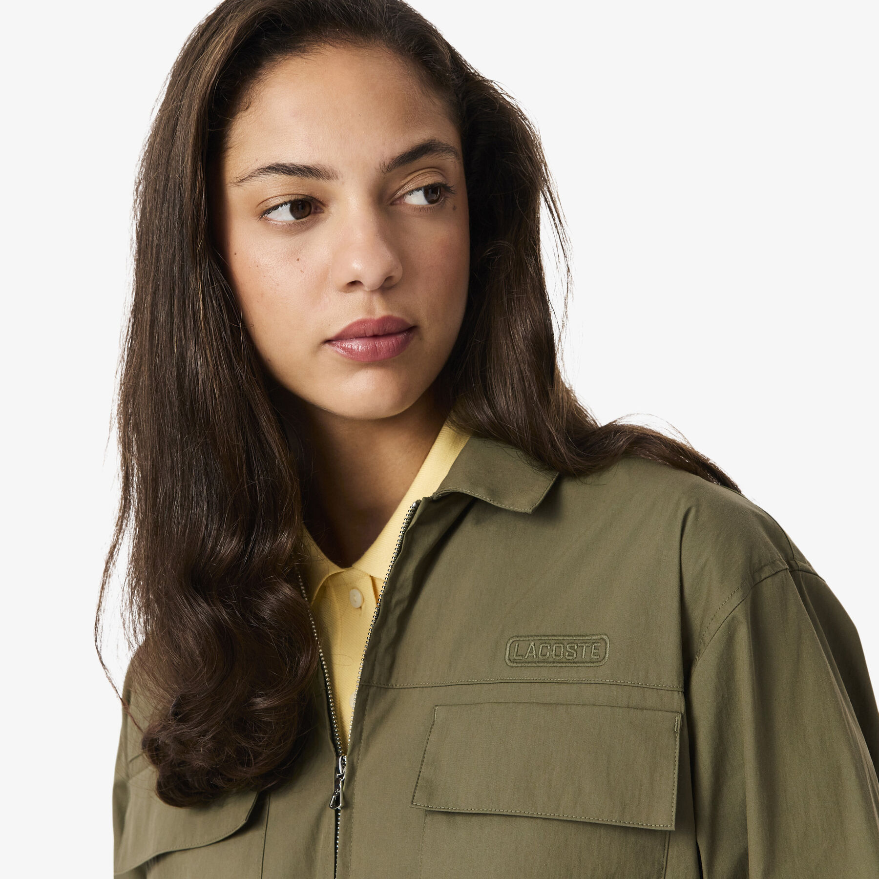 lacoste oversized cotton zip front shirt dress