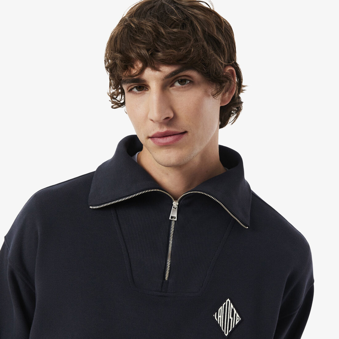 Loose Fit Zipped Neck Pique Sweatshirt Loose Fit Zipped Neck Pique Sweatshirt