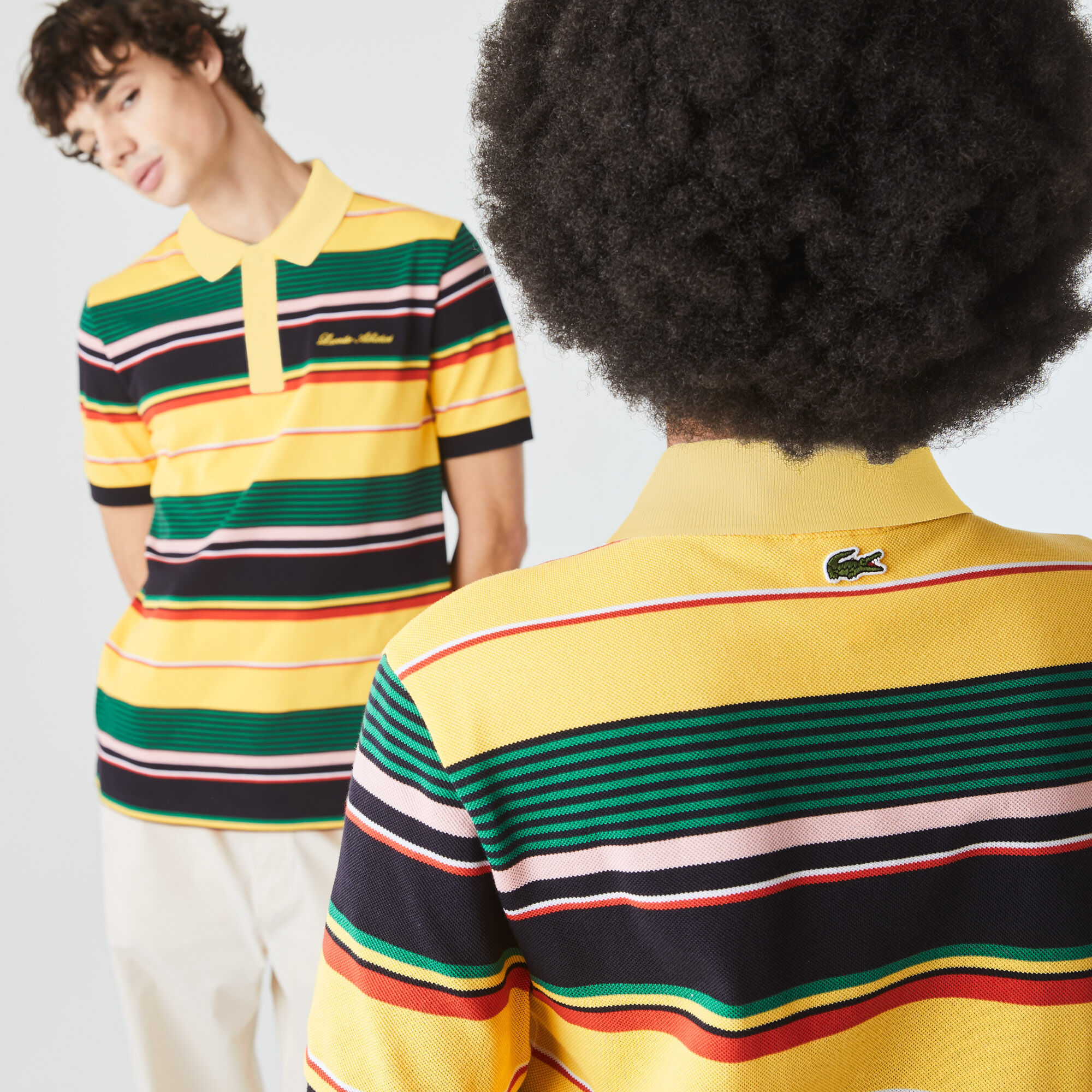 قميص بولو مقلم مطرز من بيكيه القطن مجموعة Lacoste LIVE للجنسين قميص بولو مقلم مطرز من بيكيه القطن مجموعة Lacoste LIVE للجنسين