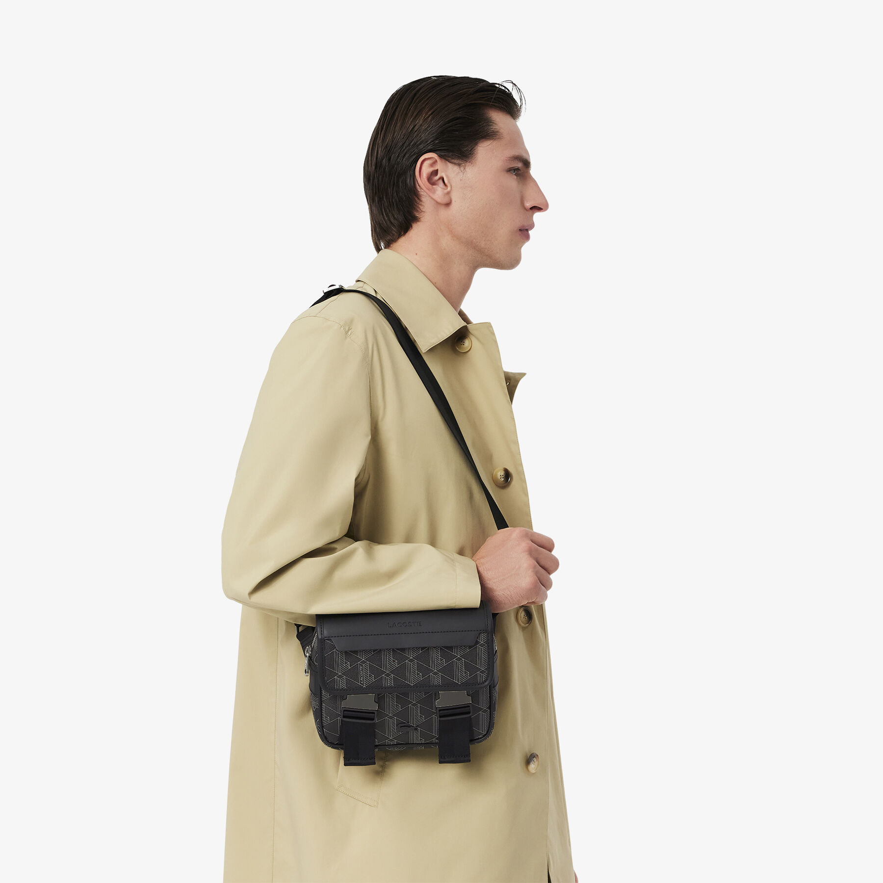 Men's The Blend Clipped Monogram Canvas Messenger Bag lacoste men s the blend clipped monogram canvas messenger bag