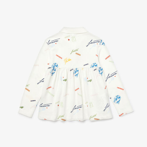 Girls' Lacoste Print Flounced Cotton Piqué Polo Shirt