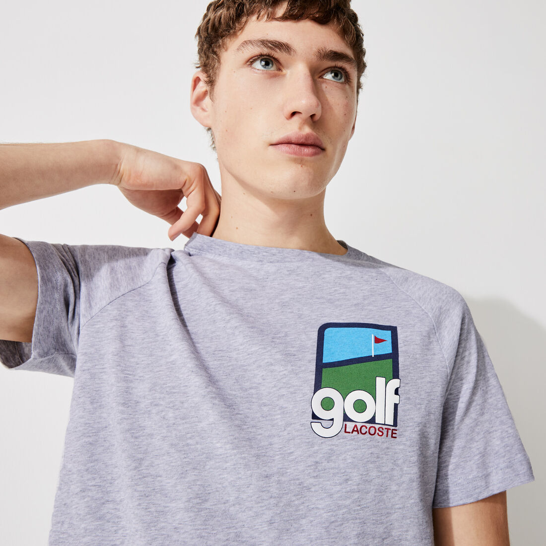 تي شيرت مسامي قطني للجولف للرجال مع تصميم ثلاثي الأبعاد مجموعة Lacoste SPORT