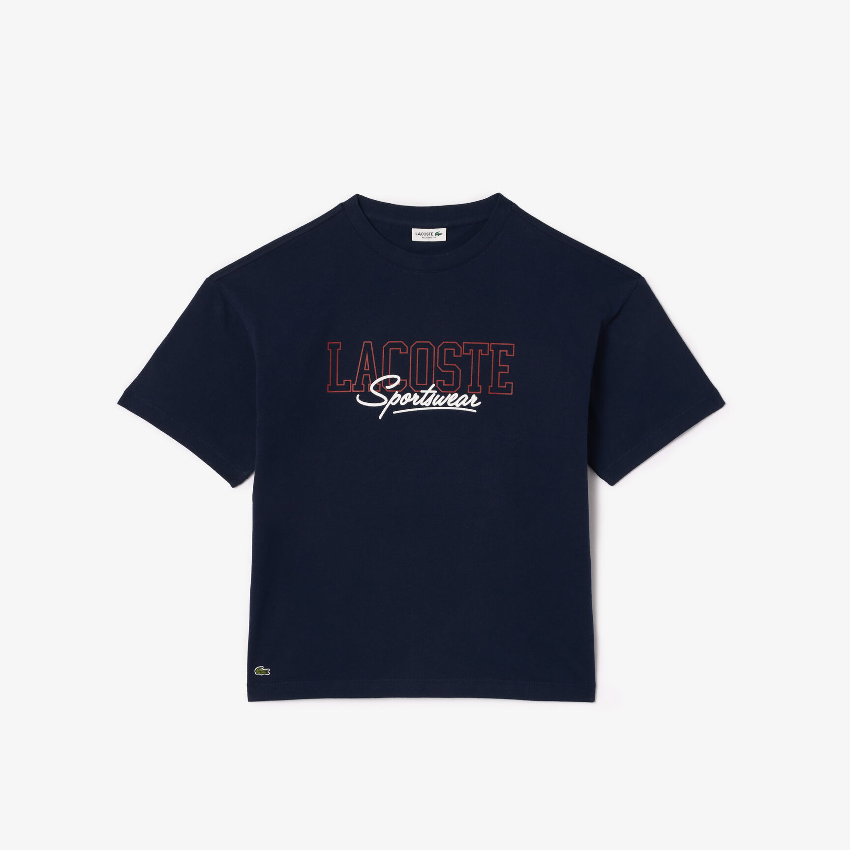 تي شيرت قطني بقصة مريحة وطبعة لاكوست