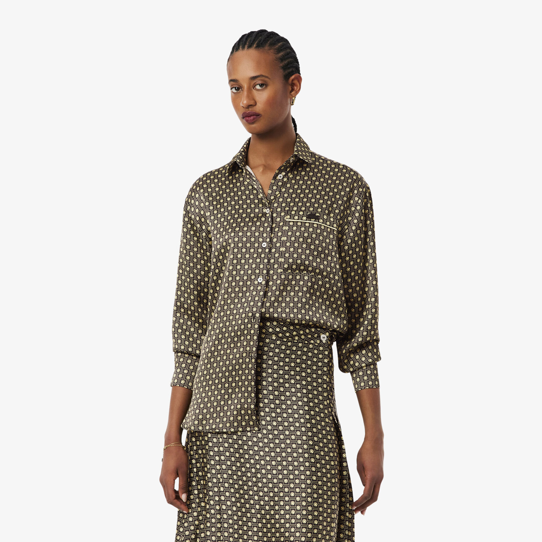 lacoste oversized printed satin shirt