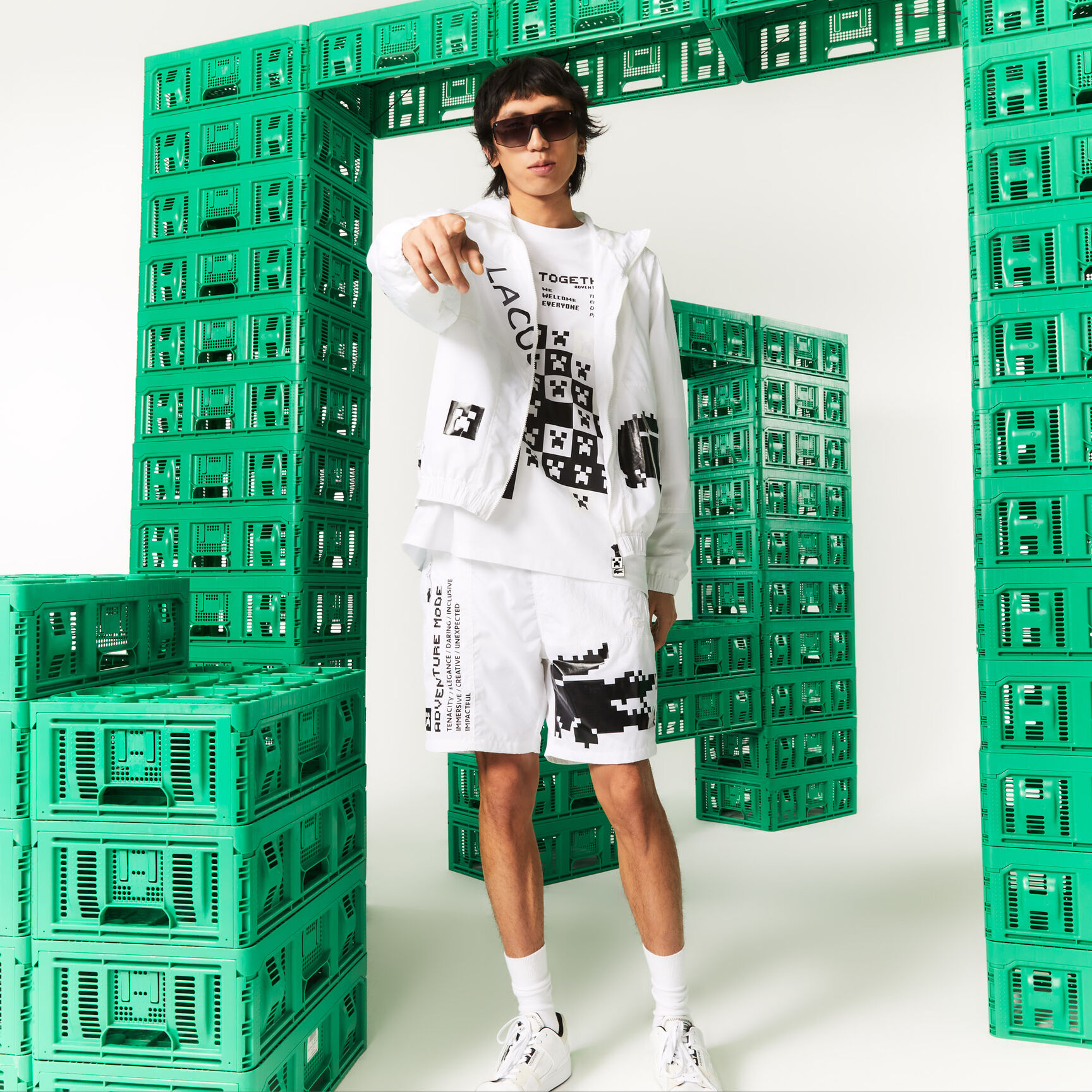 شورت برمودا نايلون للجنسين مجموعة Lacoste L!VE x Minecraft