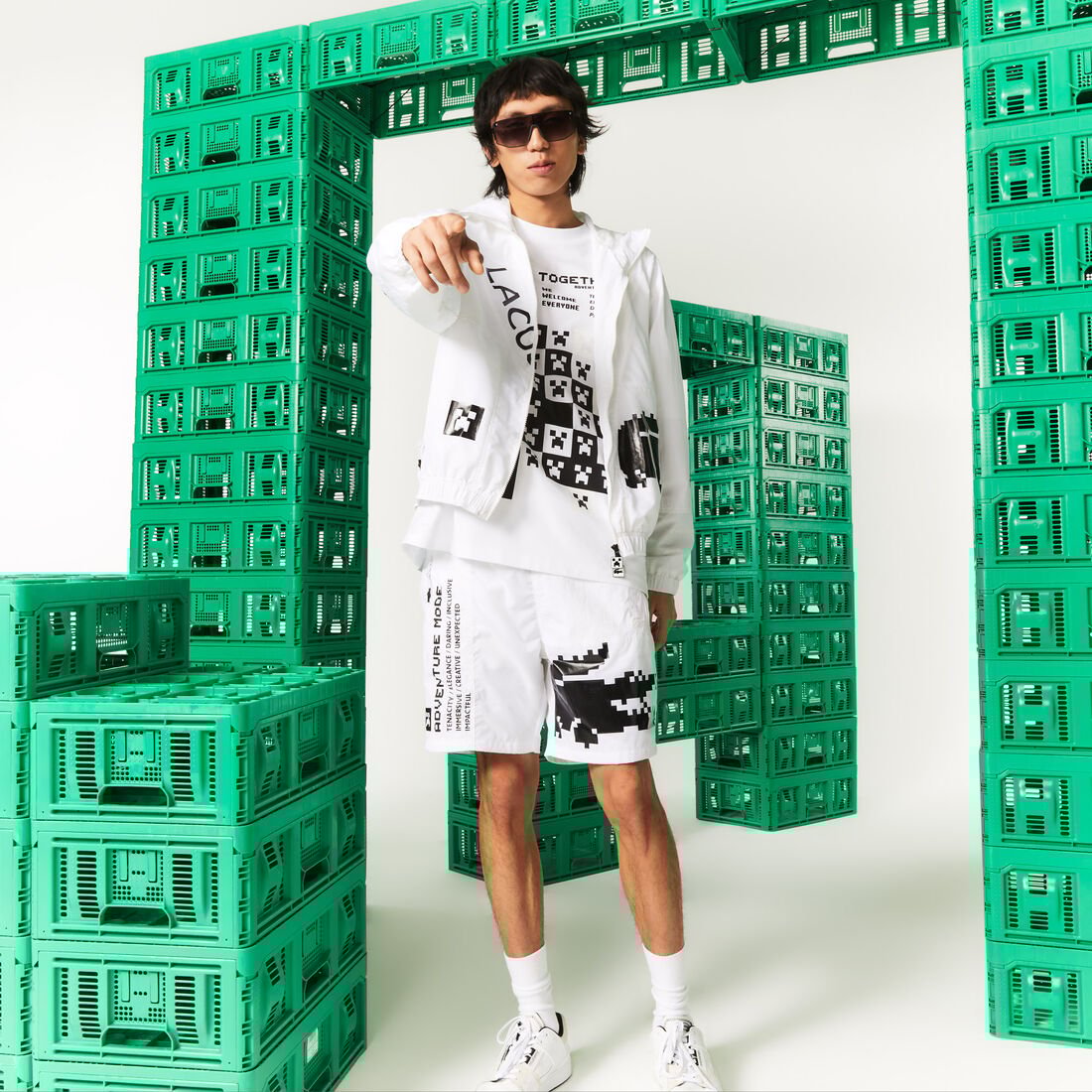 شورت برمودا نايلون للجنسين مجموعة Lacoste L!VE x Minecraft شورت برمودا نايلون للجنسين مجموعة Lacoste L!VE x Minecraft