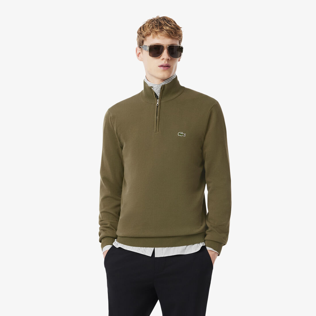 Zipped High Neck Cotton Sweater