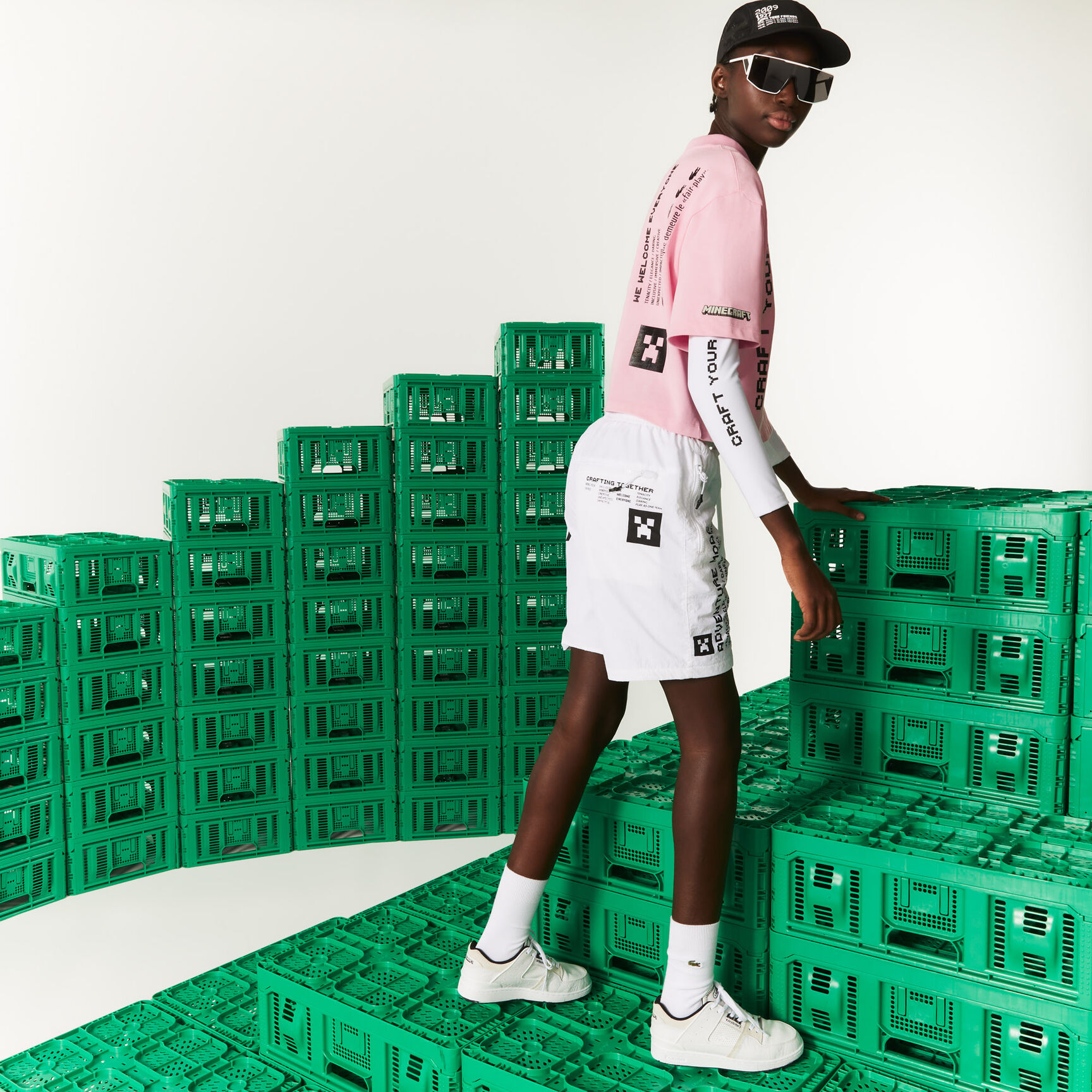 تيشيرت قطن عضوي قصير للنساء مجموعة Lacoste L!VE x Minecraft