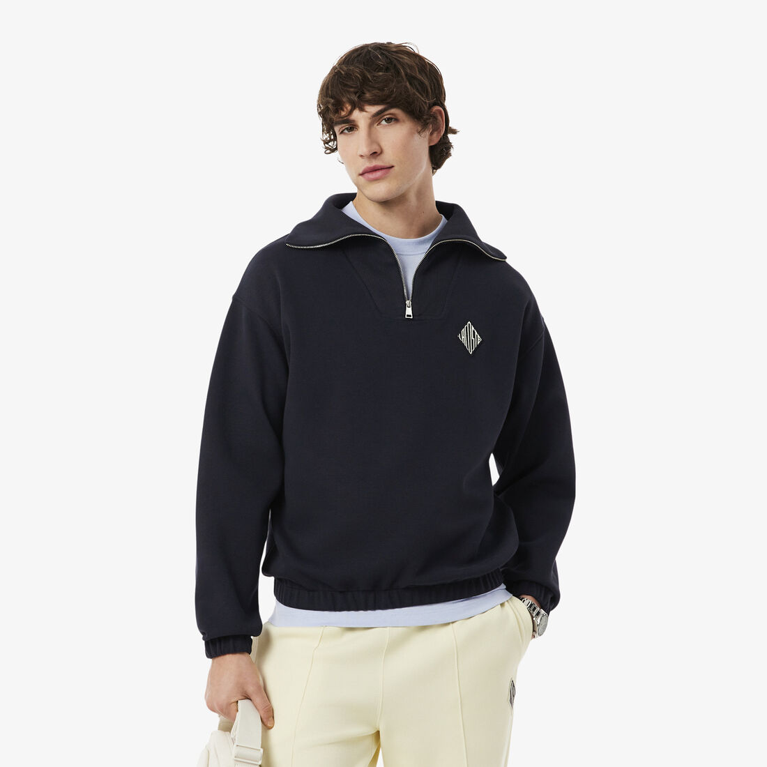 Loose Fit Zipped Neck Pique Sweatshirt