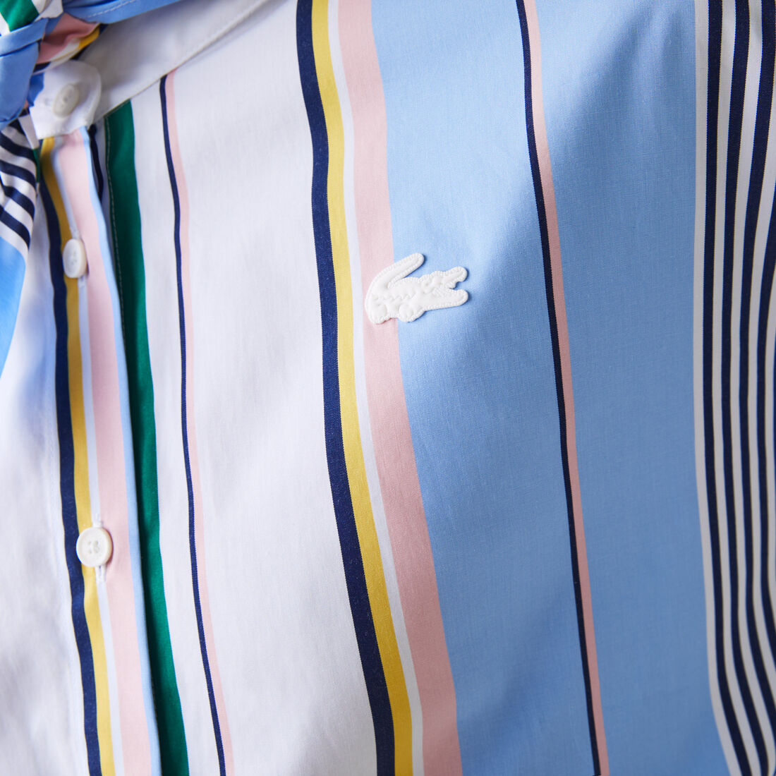 Women's Lacoste LIVE Classic Fit Scarf Neck Striped Cotton Shirt Women's Lacoste LIVE Classic Fit Scarf Neck Striped Cotton Shirt