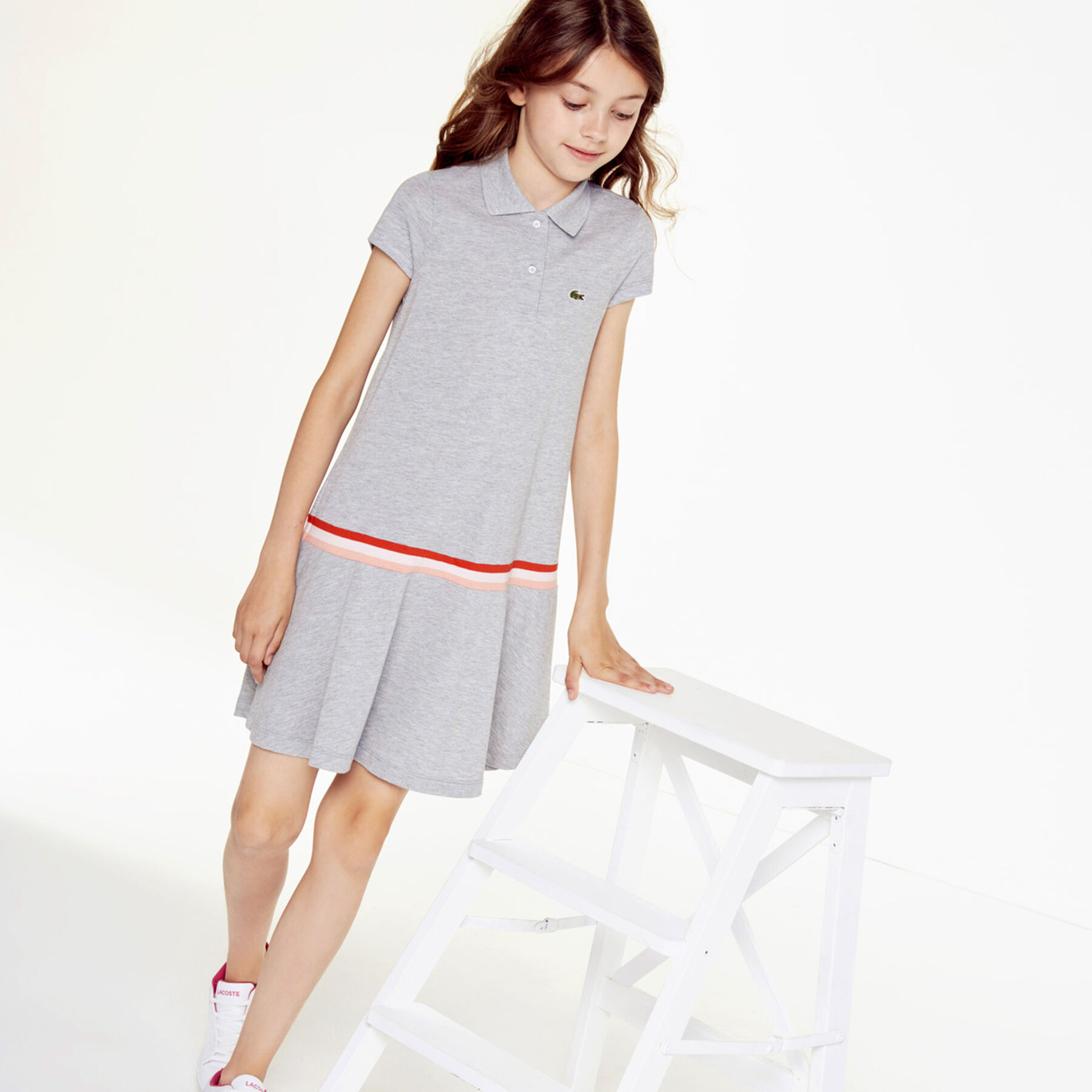 Girls' Pleated Cotton Petit Piqué Polo Dress lacoste girls pleated cotton petit piqu polo dress