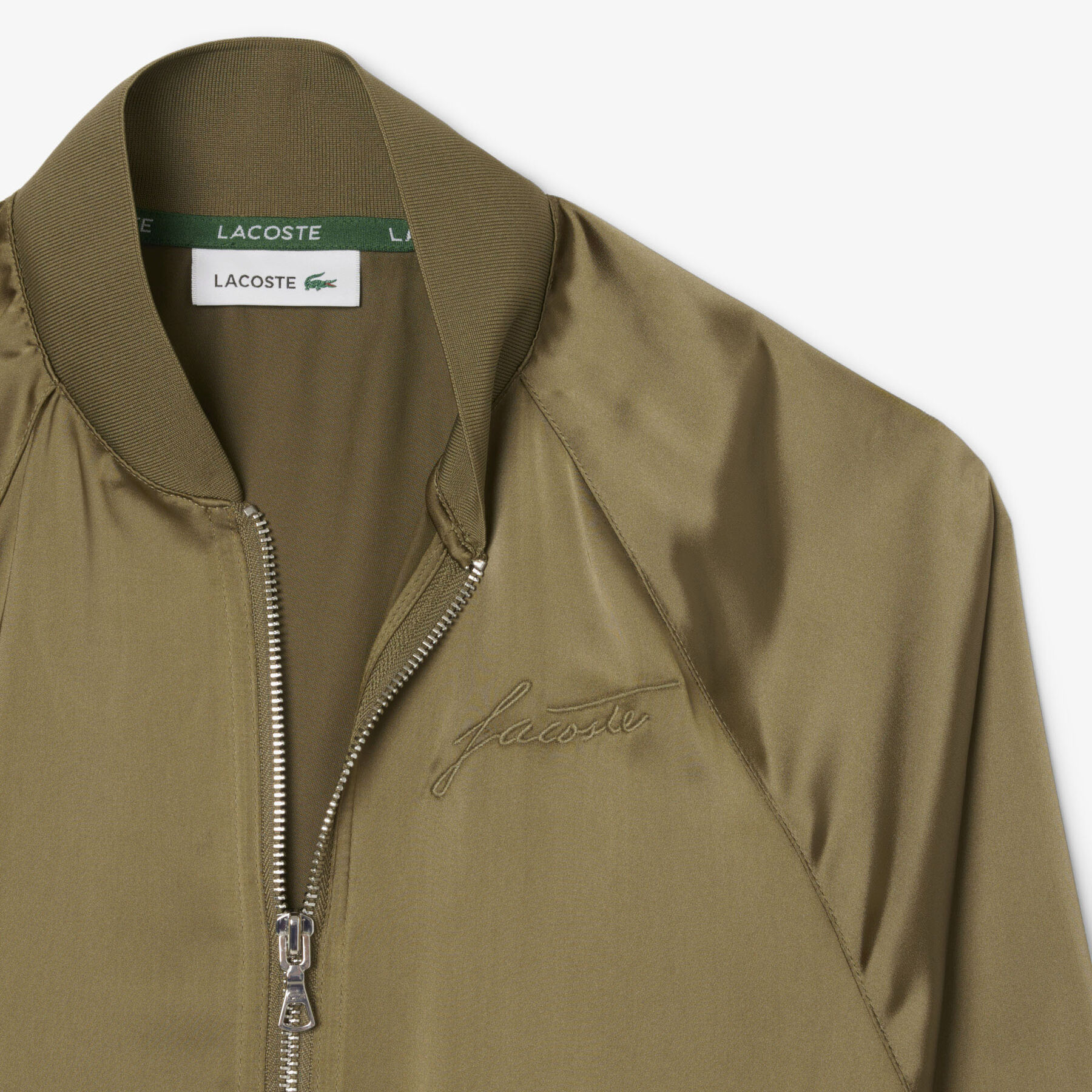 Oversized Embroidered Signature Satin Bomber Jacket lacoste oversized embroidered signature satin bomber jacket