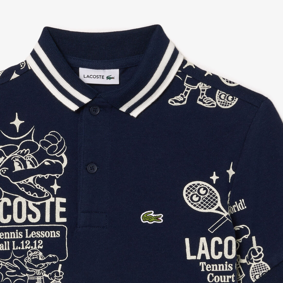 تي شيرت بولو قطن بطبعة مميزة لكلمة Lacoste تي شيرت بولو قطن بطبعة مميزة لكلمة Lacoste