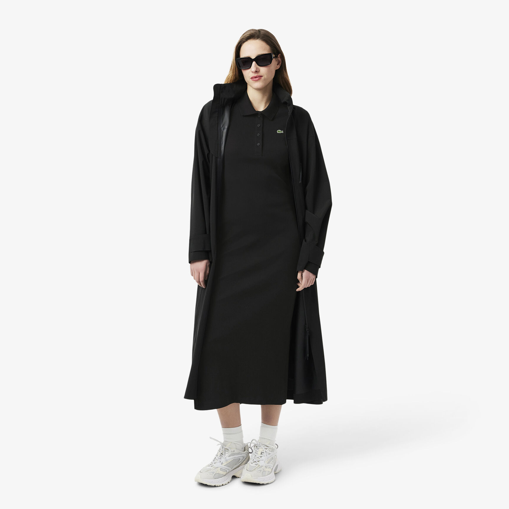 فستان بولو من القطن المضلع الطويل فستان بولو من القطن المضلع الطويل