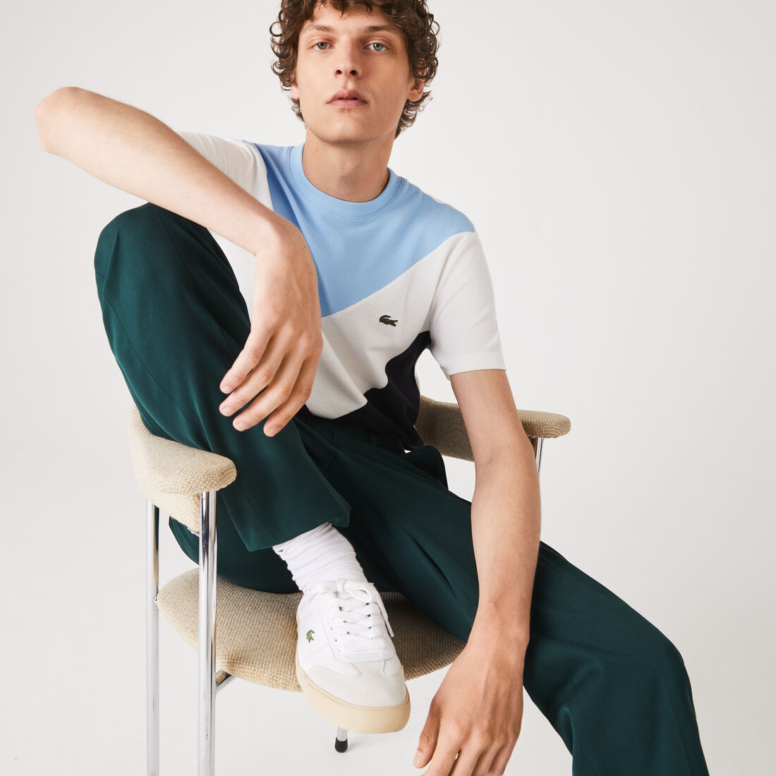 Men's Crew Neck Colourblock Cotton Piqué Blend T-shirt Men's Crew Neck Colourblock Cotton Piqué Blend T-shirt