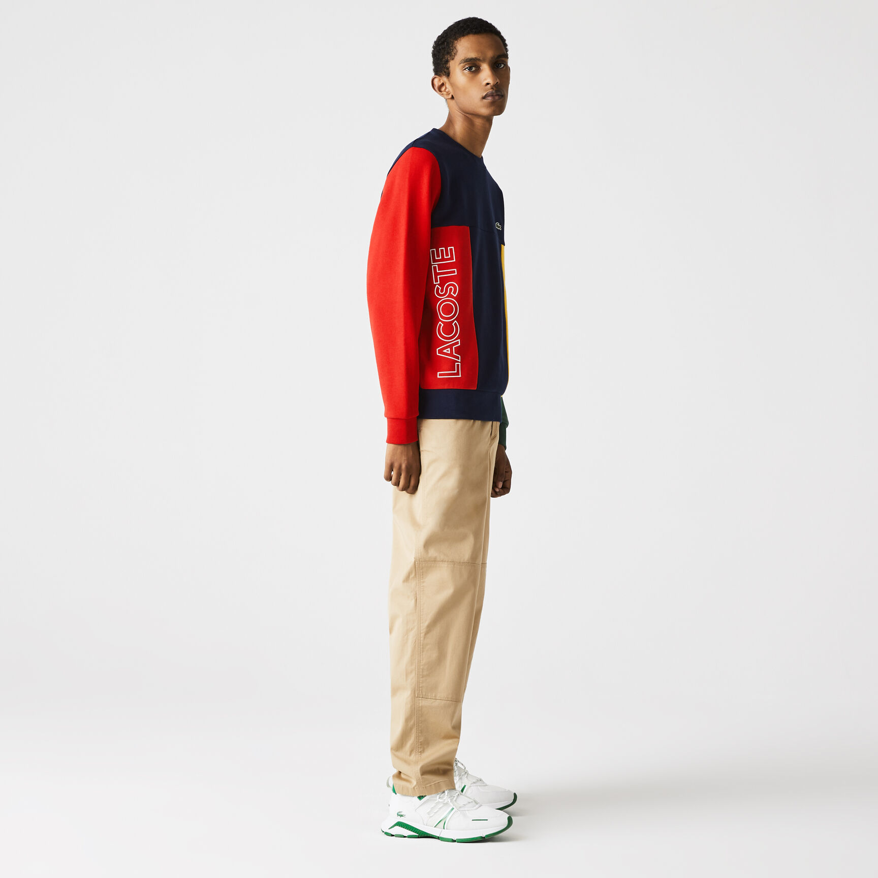 Men's Crew Neck Colour-block Cotton Fleece Sweatshirt