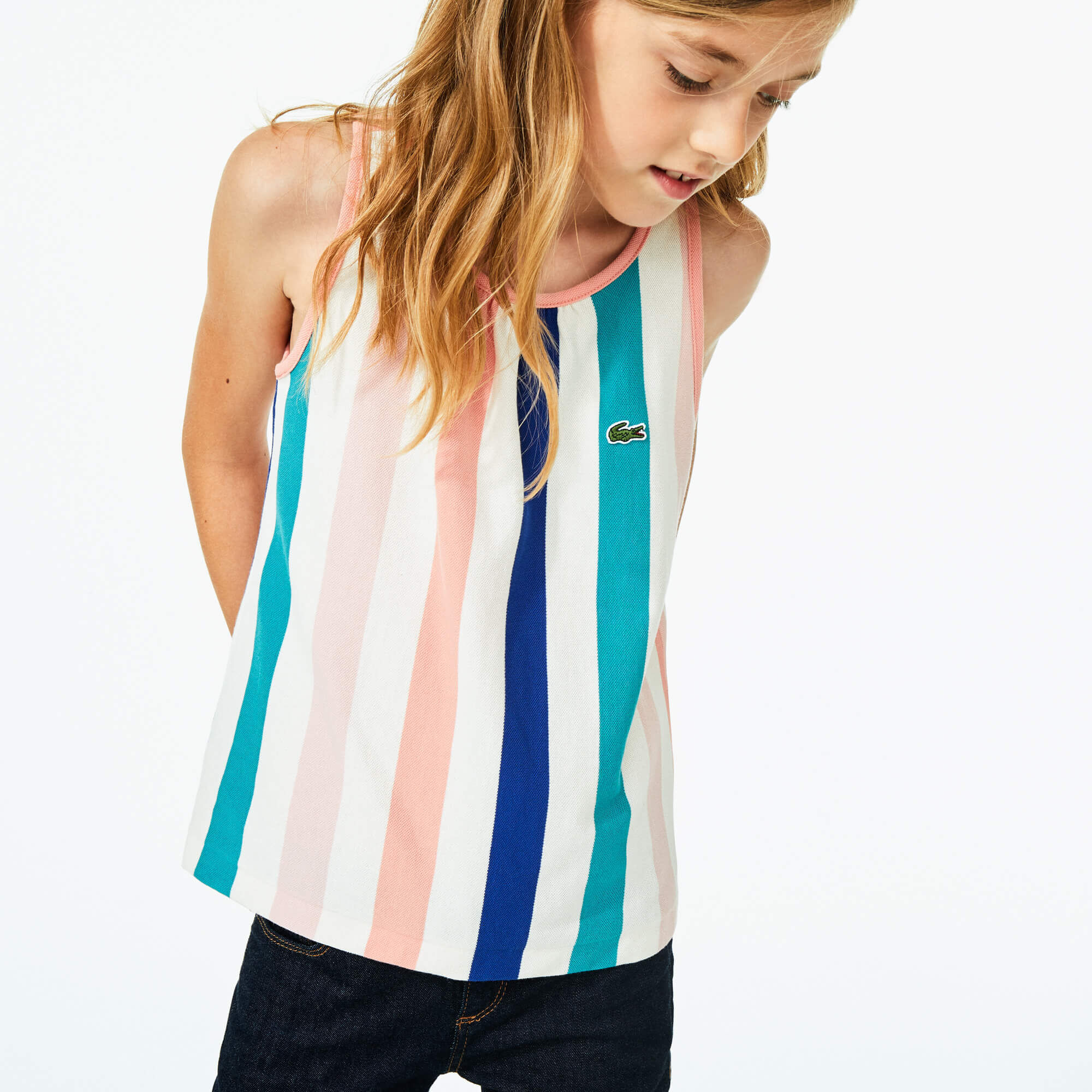 Girls' Striped Cotton Piqué Tank Top Girls' Striped Cotton Piqué Tank Top