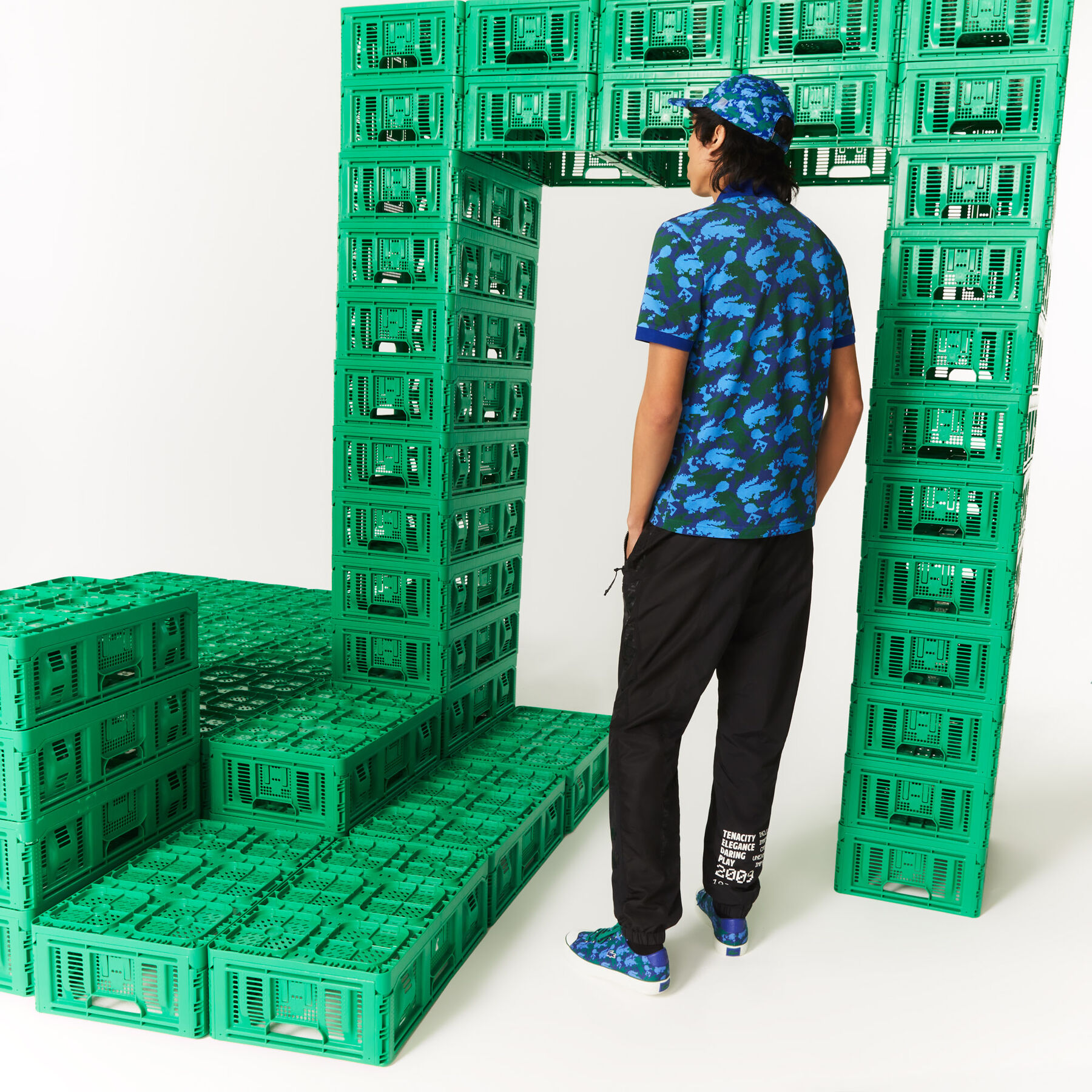 تيشيرت بولو مطبوع قطن عضوي بقصة كلاسيكية للجنسين مجموعة Lacoste x Minecraft