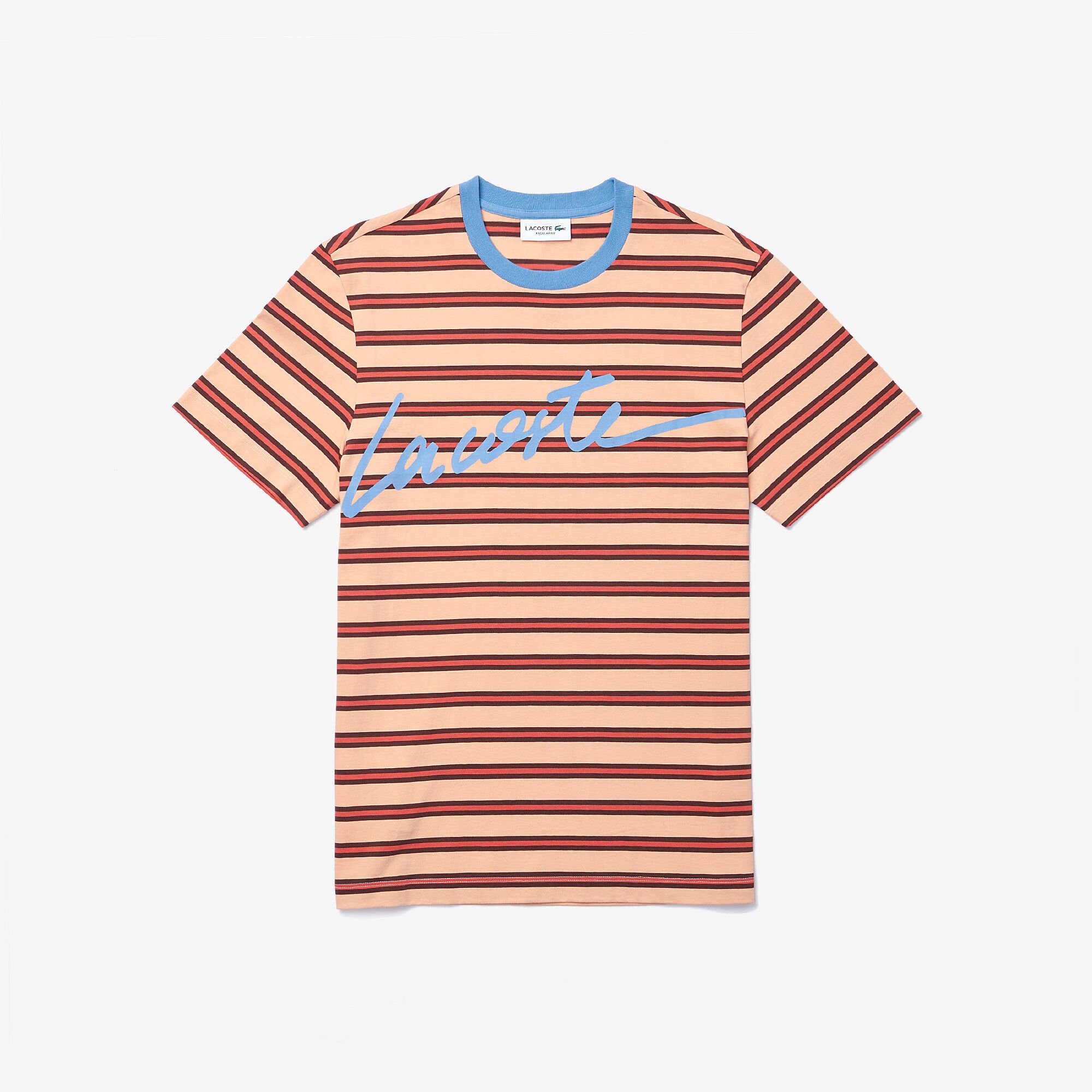Men’s Crew Neck Print Lettering Striped Cotton T-shirt