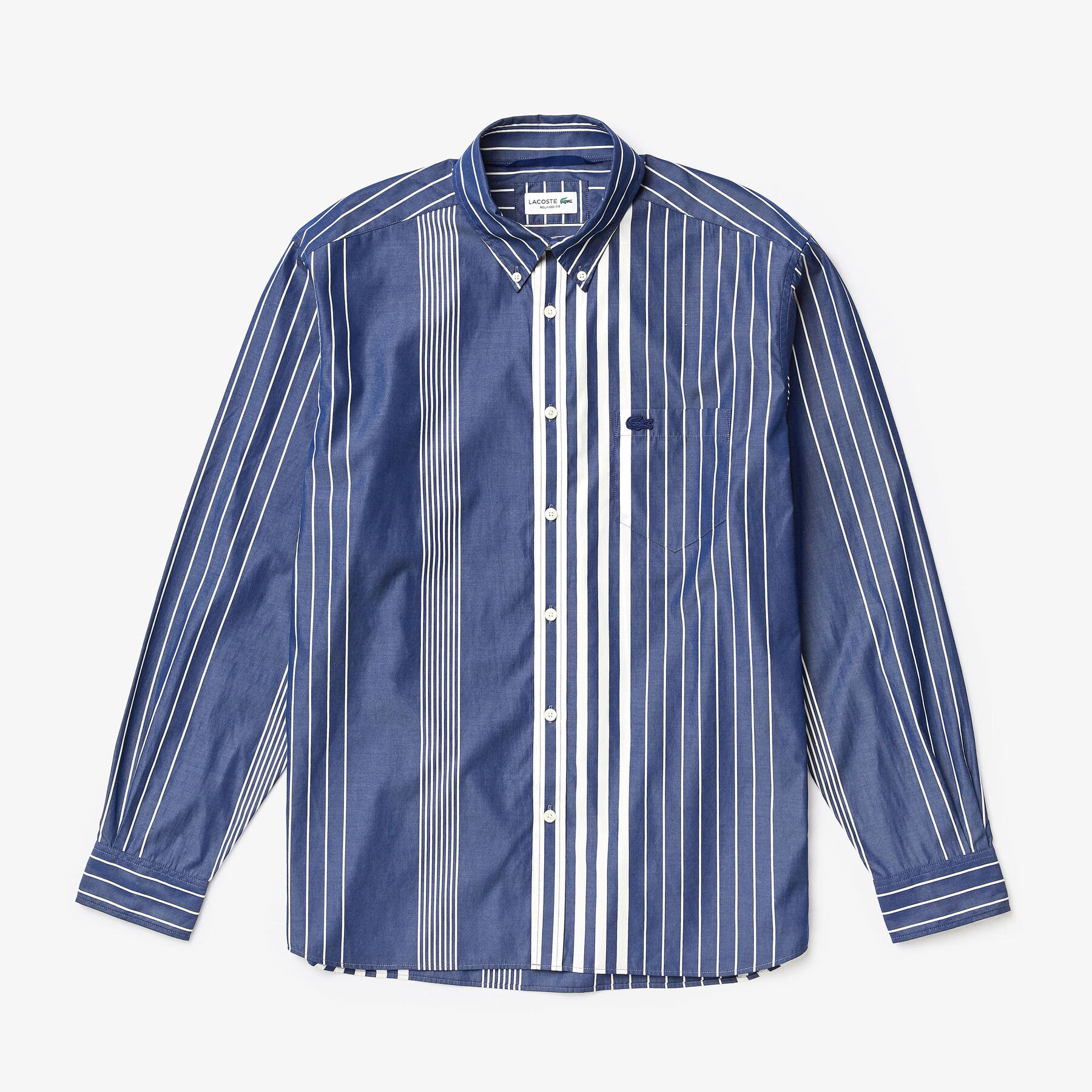 lacoste men s mismatched striped relaxed fit cotton shirt