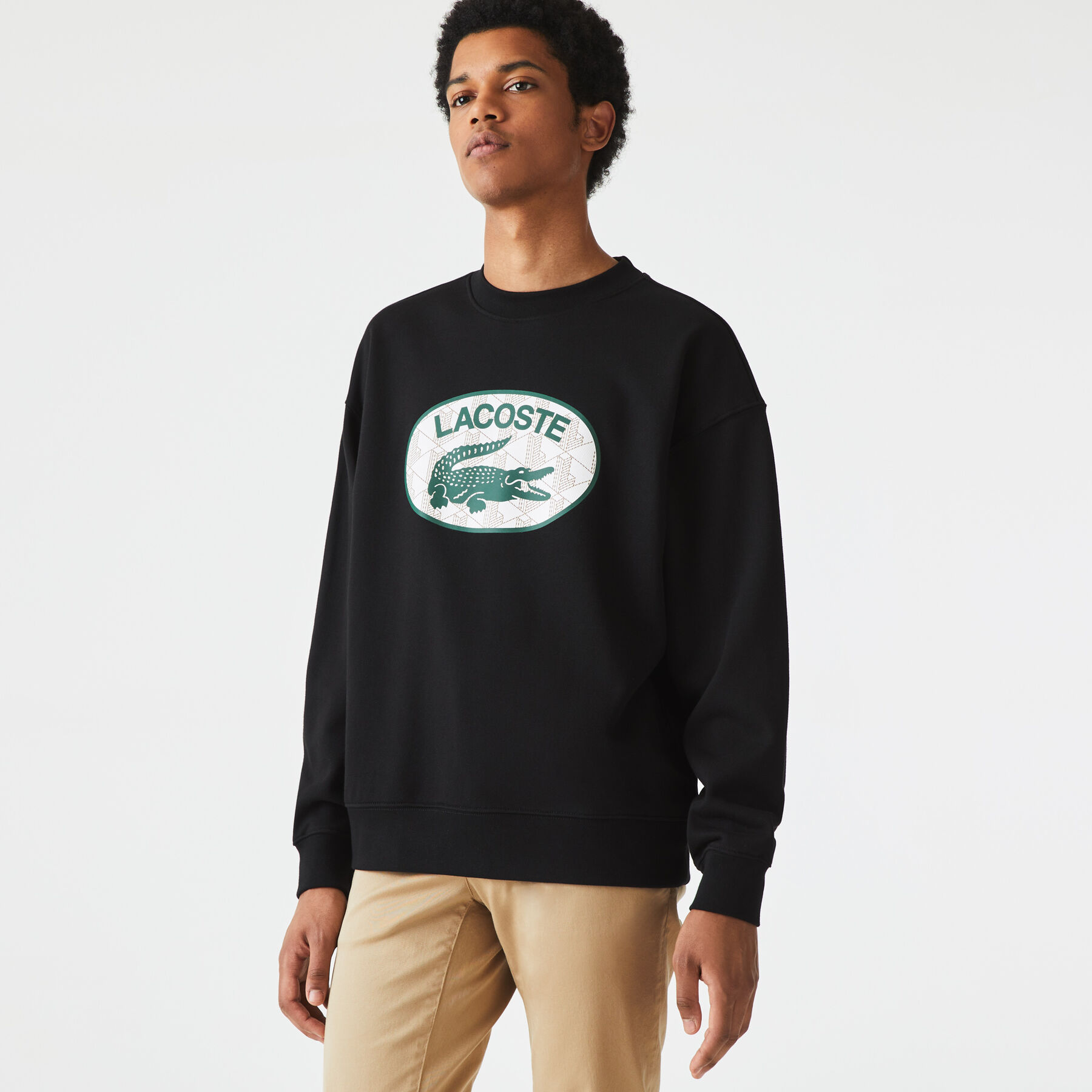 lacoste men s loose fit branded monogram print sweatshirt