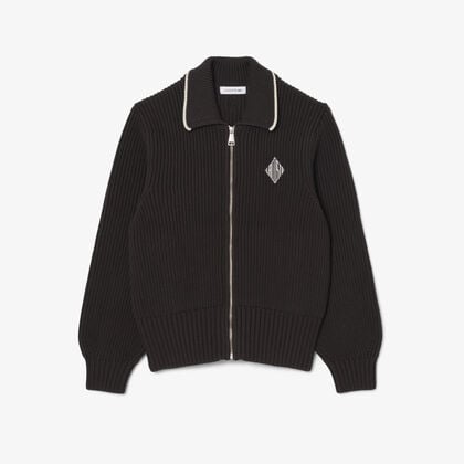 Zipped Cotton Badge Accent Sweater