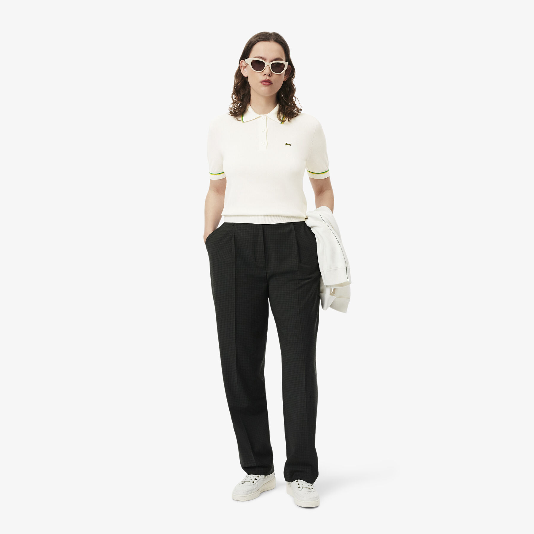 lacoste cropped 3d seamless stretch cotton polo shirt