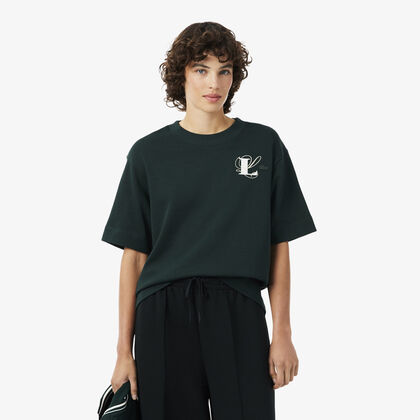 lacoste oversized embroidery detail jersey t shirt