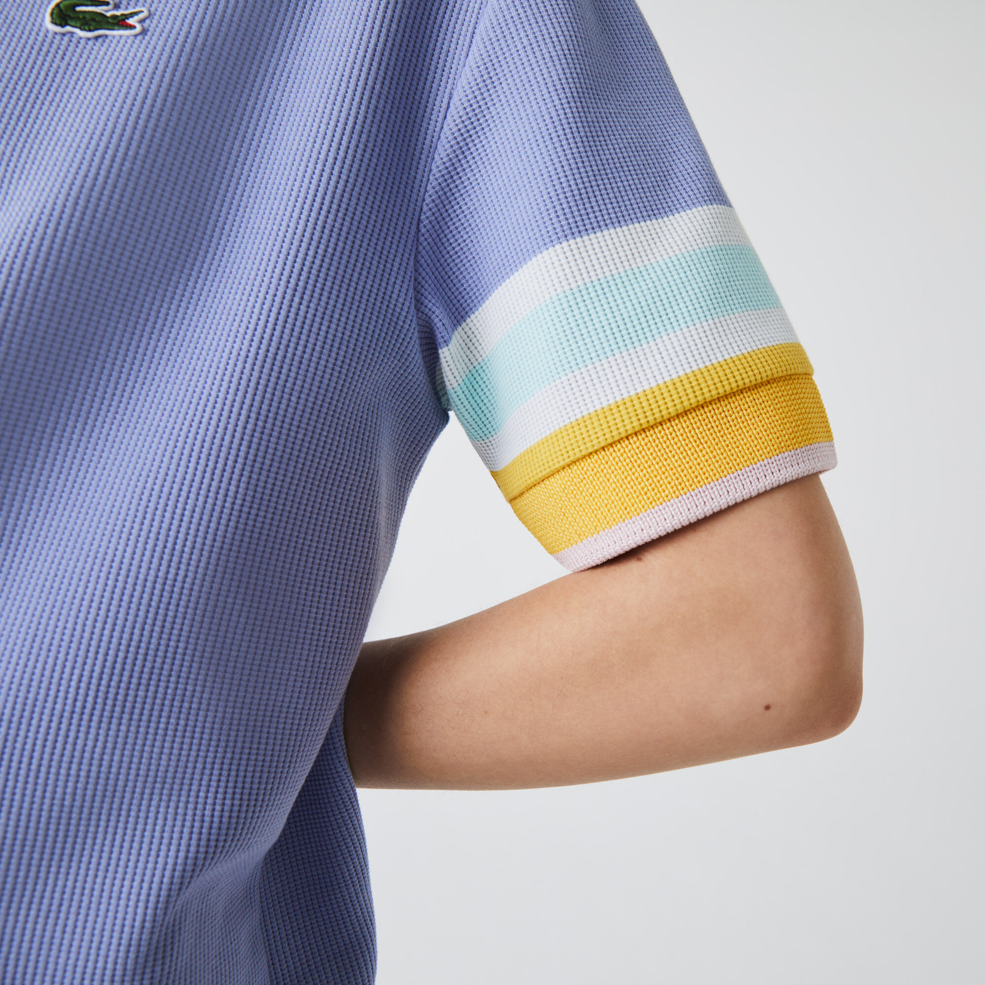 Women’s Lacoste Striped Sleeve Textured Cotton Polo Shirt Women’s Lacoste Striped Sleeve Textured Cotton Polo Shirt