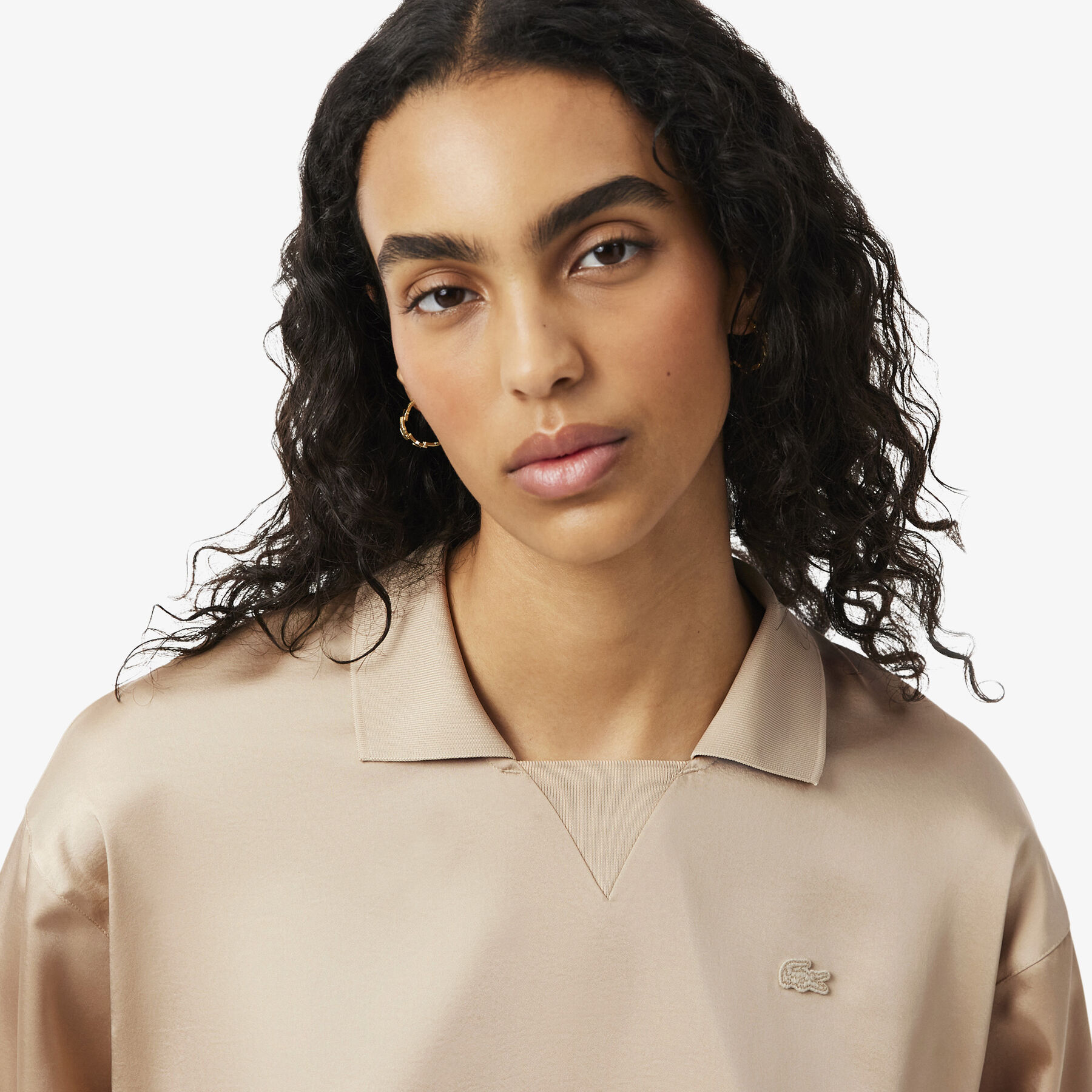 lacoste relaxed fit satin polo shirt
