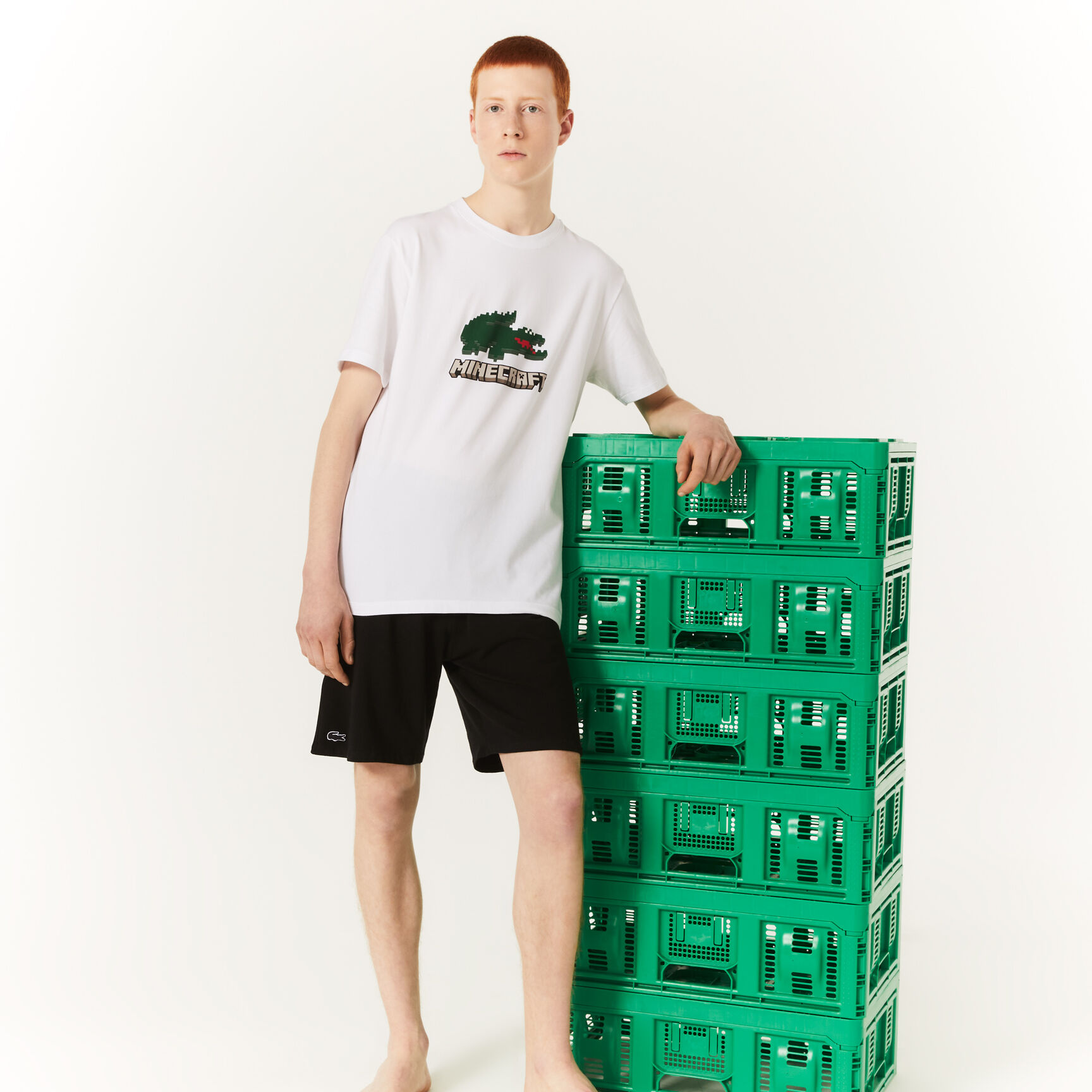 طقم بيجاما شورت قطن عضوي مطاطي مجموعة Lacoste x Minecraft للرجال