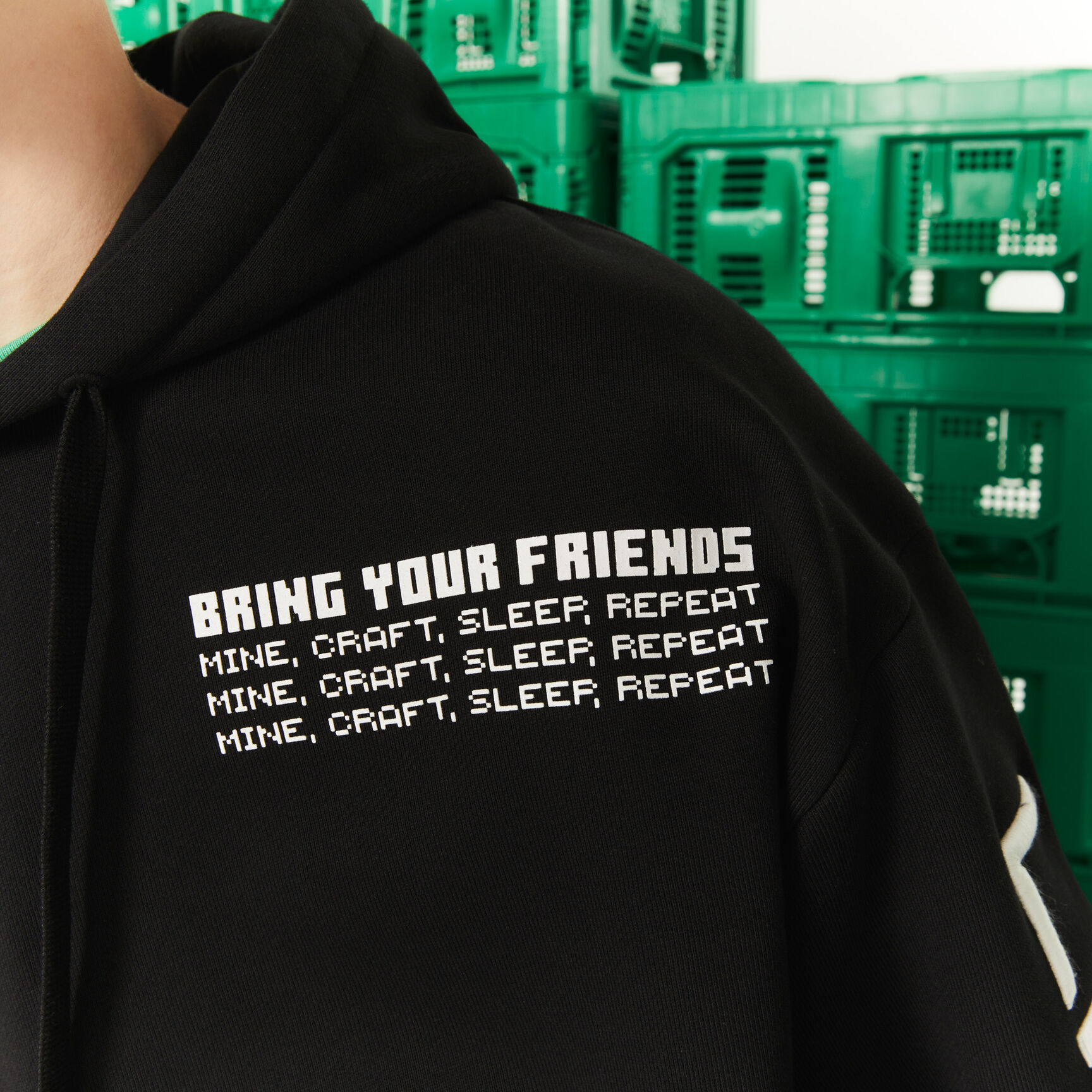 Men's Lacoste L!VE x Minecraft Loose Fit Fleece Hoodie Men's Lacoste L!VE x Minecraft Loose Fit Fleece Hoodie