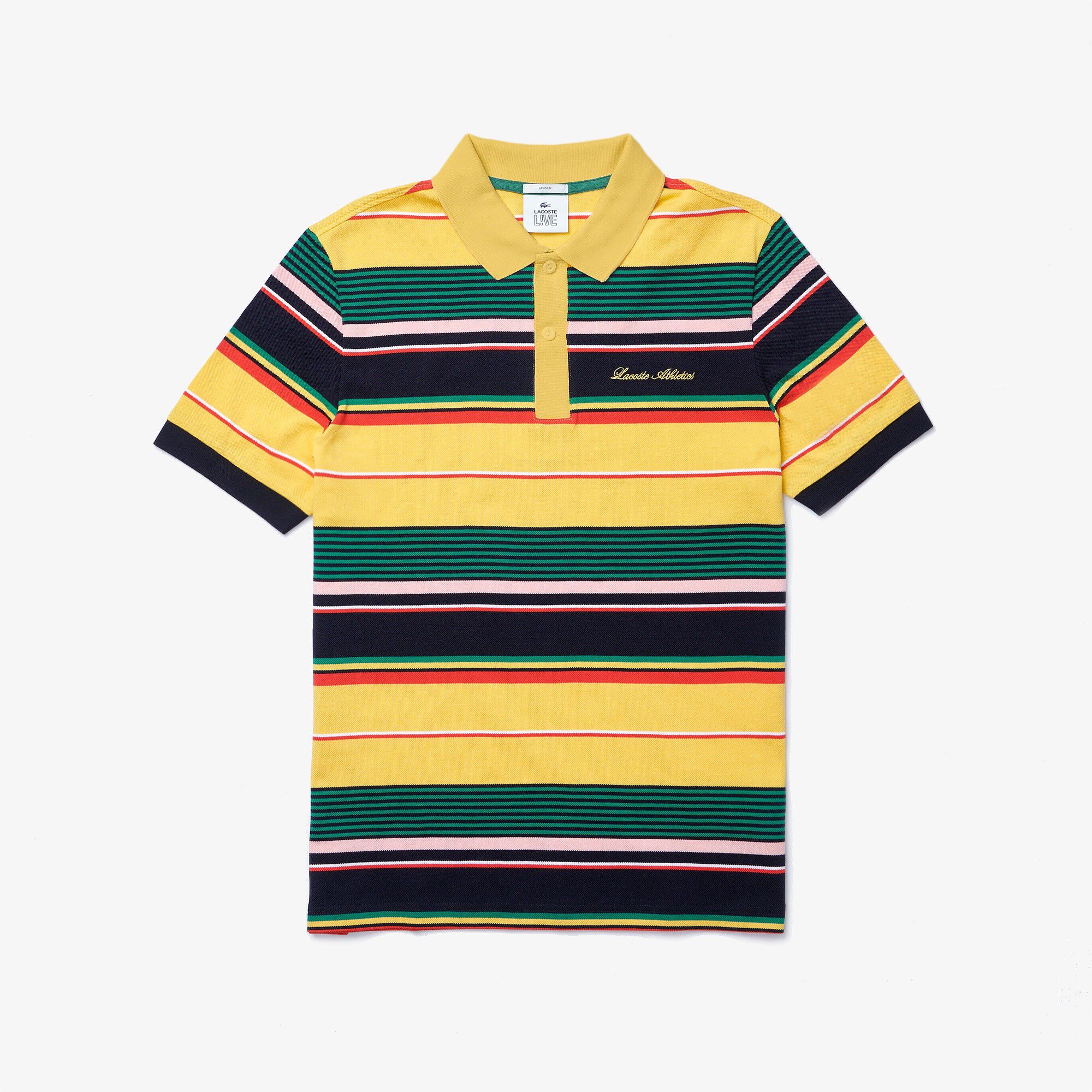 قميص بولو مقلم مطرز من بيكيه القطن مجموعة Lacoste LIVE للجنسين قميص بولو مقلم مطرز من بيكيه القطن مجموعة Lacoste LIVE للجنسين
