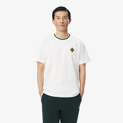 lacoste french made badge accent striped t shirt