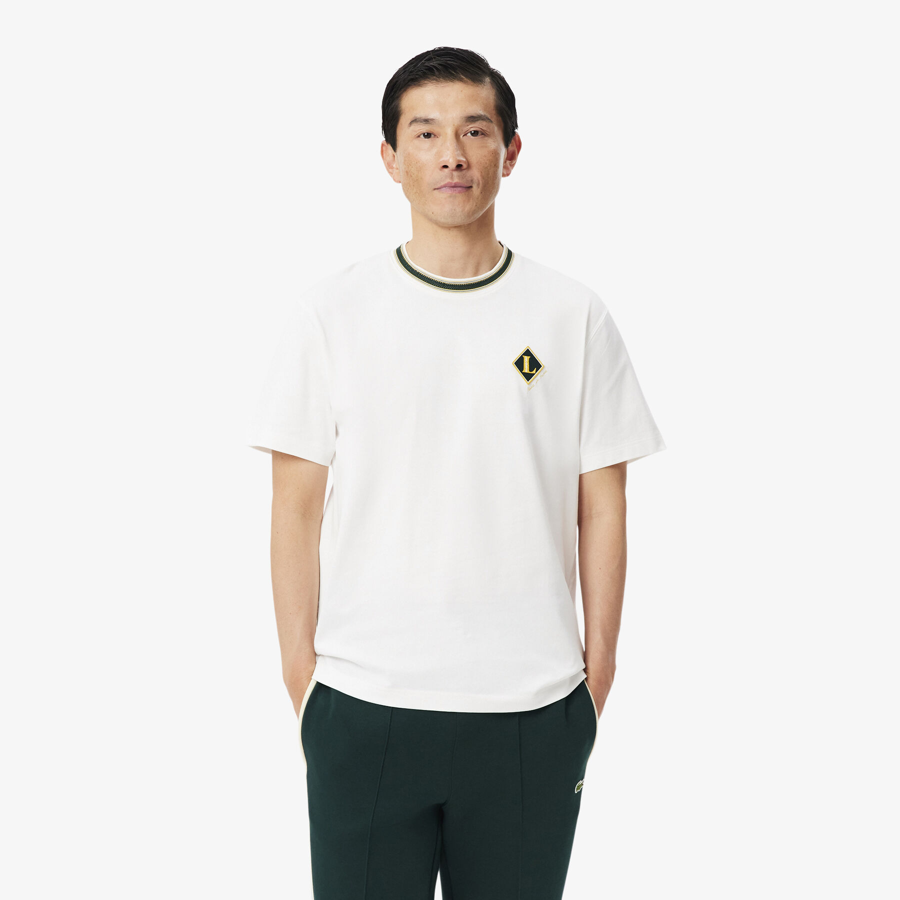 French Made Badge Accent Striped T-shirt lacoste french made badge accent striped t shirt